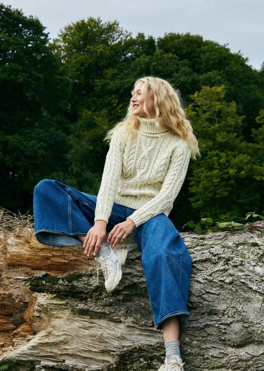 Pullover "Juniper" Aran Polo Neck Natural