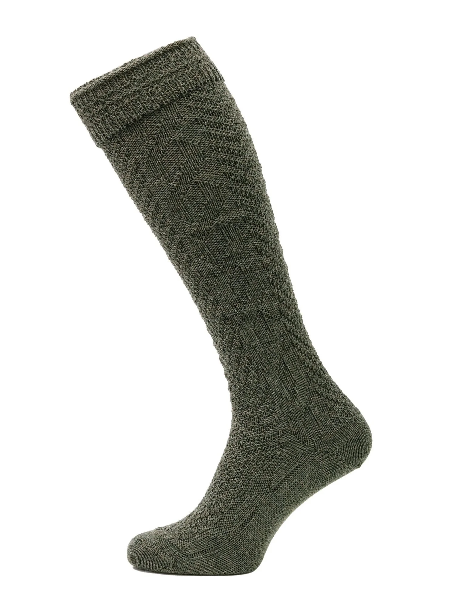 Kniestrumpf maschienengestrickt Umschlag oliv