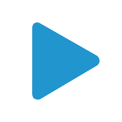 Blue play button icon on a white background.