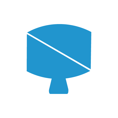 A blue and black 3D pie chart with five segments, mounted on a stand.
