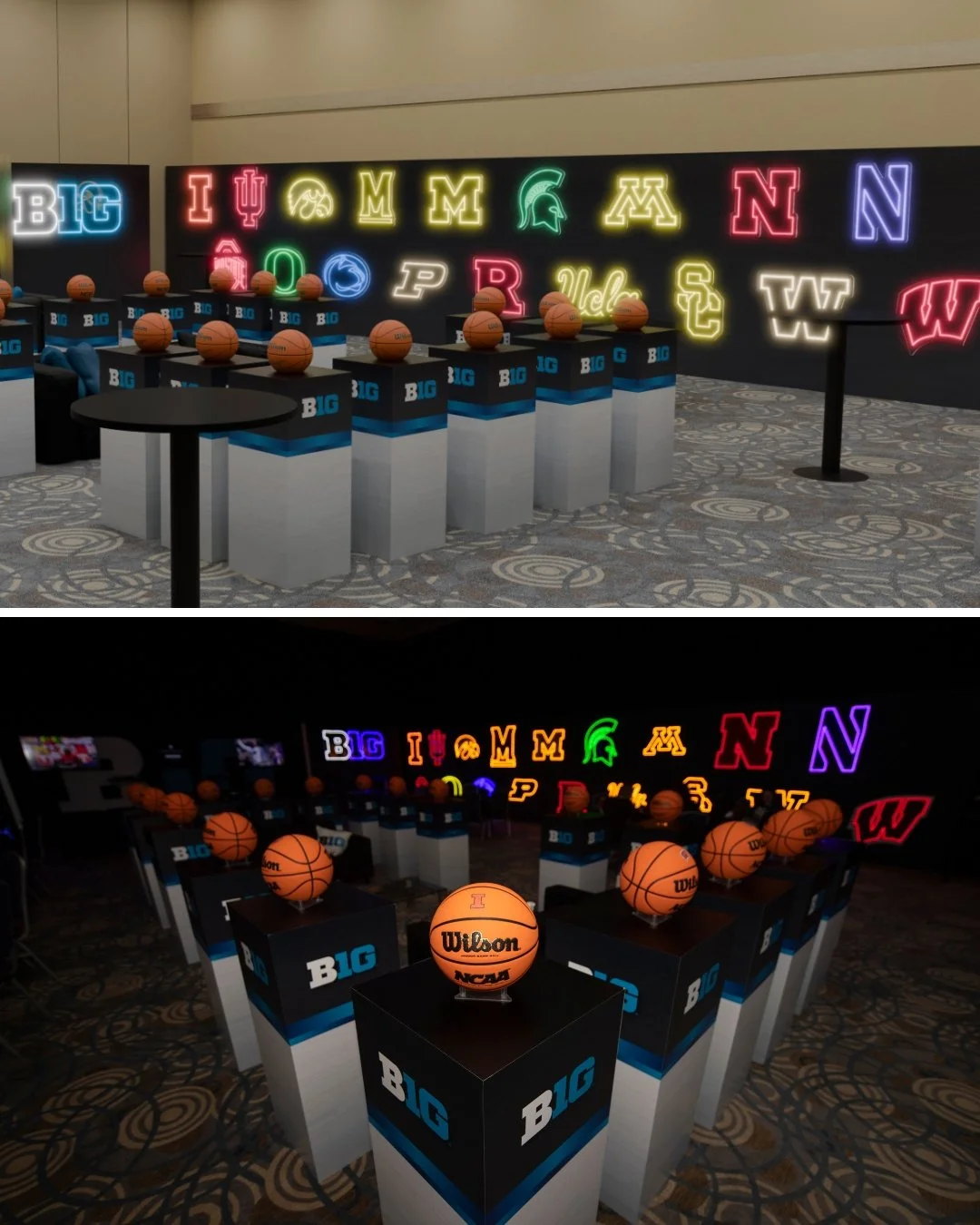 From render to reality.

Our team designed and brought to life the Players Lounge at B1G Basketball Media Days &mdash; transforming a digital concept into an immersive space for athletes to connect, relax, and recharge🏀