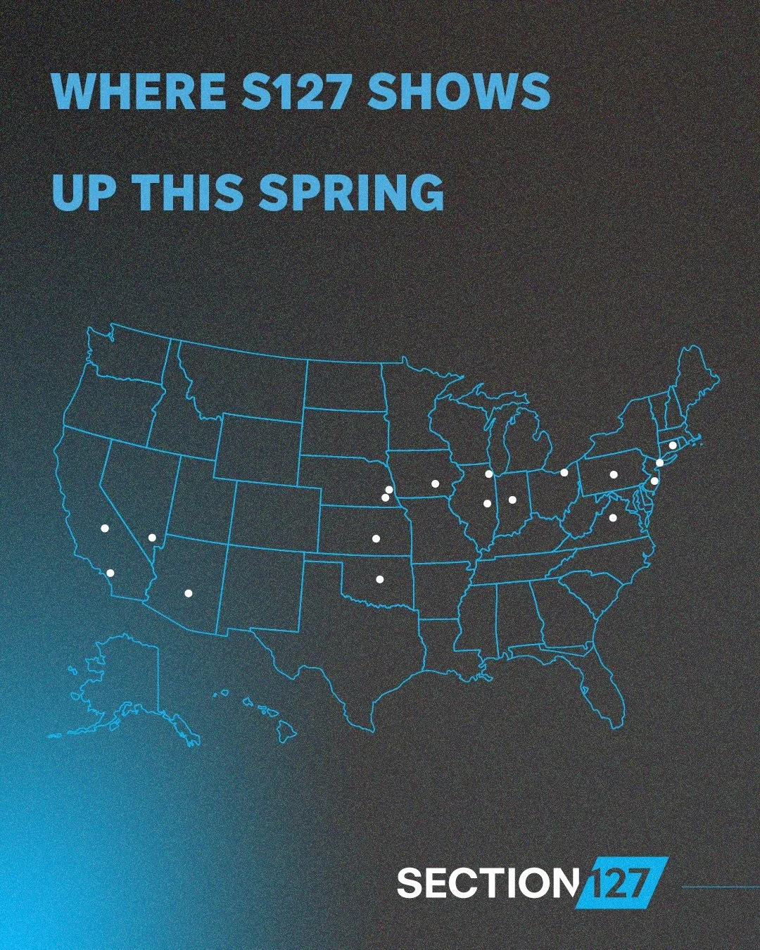 Spring puts our work coast to coast.

Over the next two months, Section 127 will support events across the country, from Indianapolis to Atlantic City, New York, Chicago, and Phoenix. Each stop represents months of design, planning, and collaboration