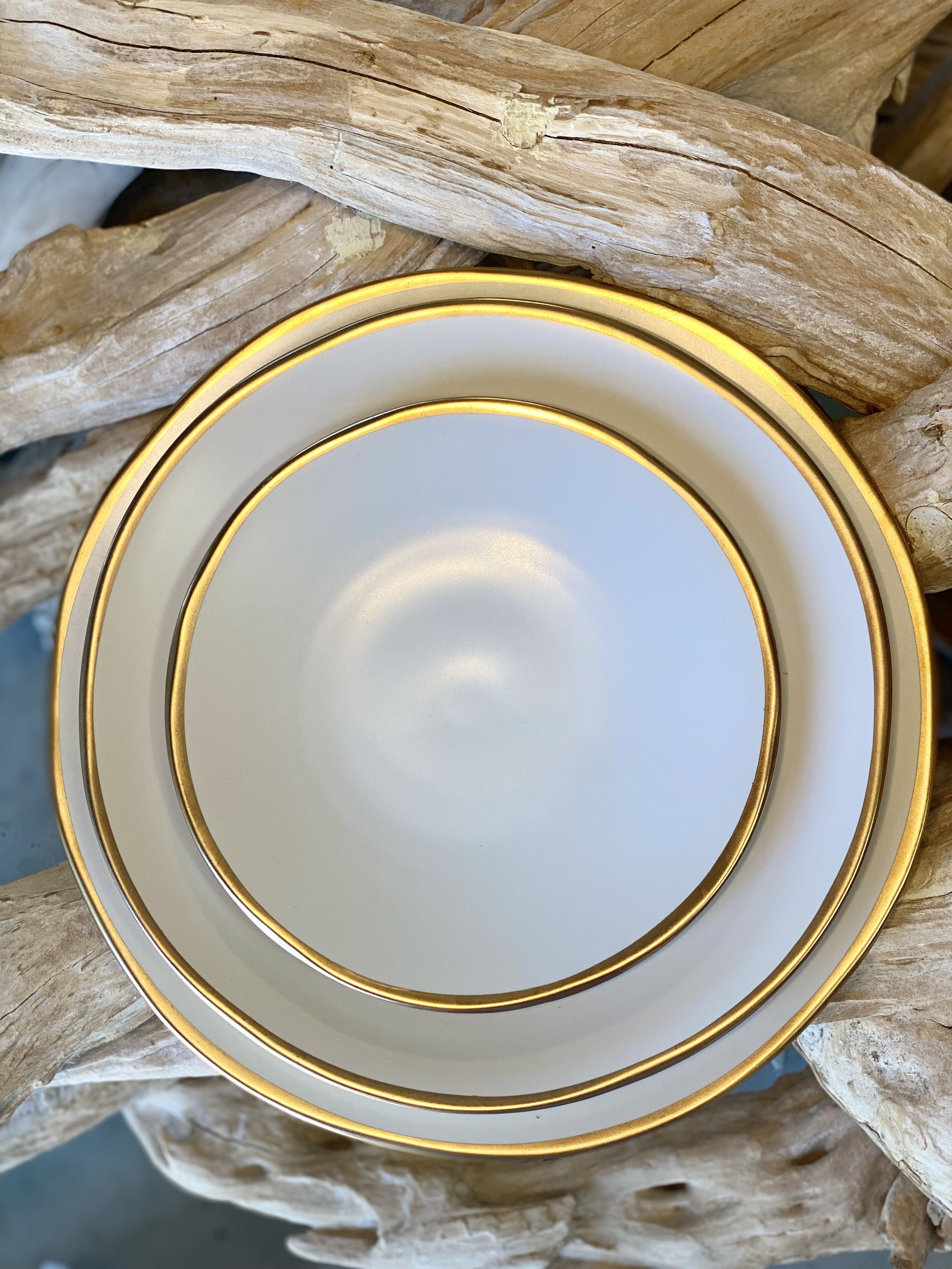 Heirloom Linen Gold Rim Plates