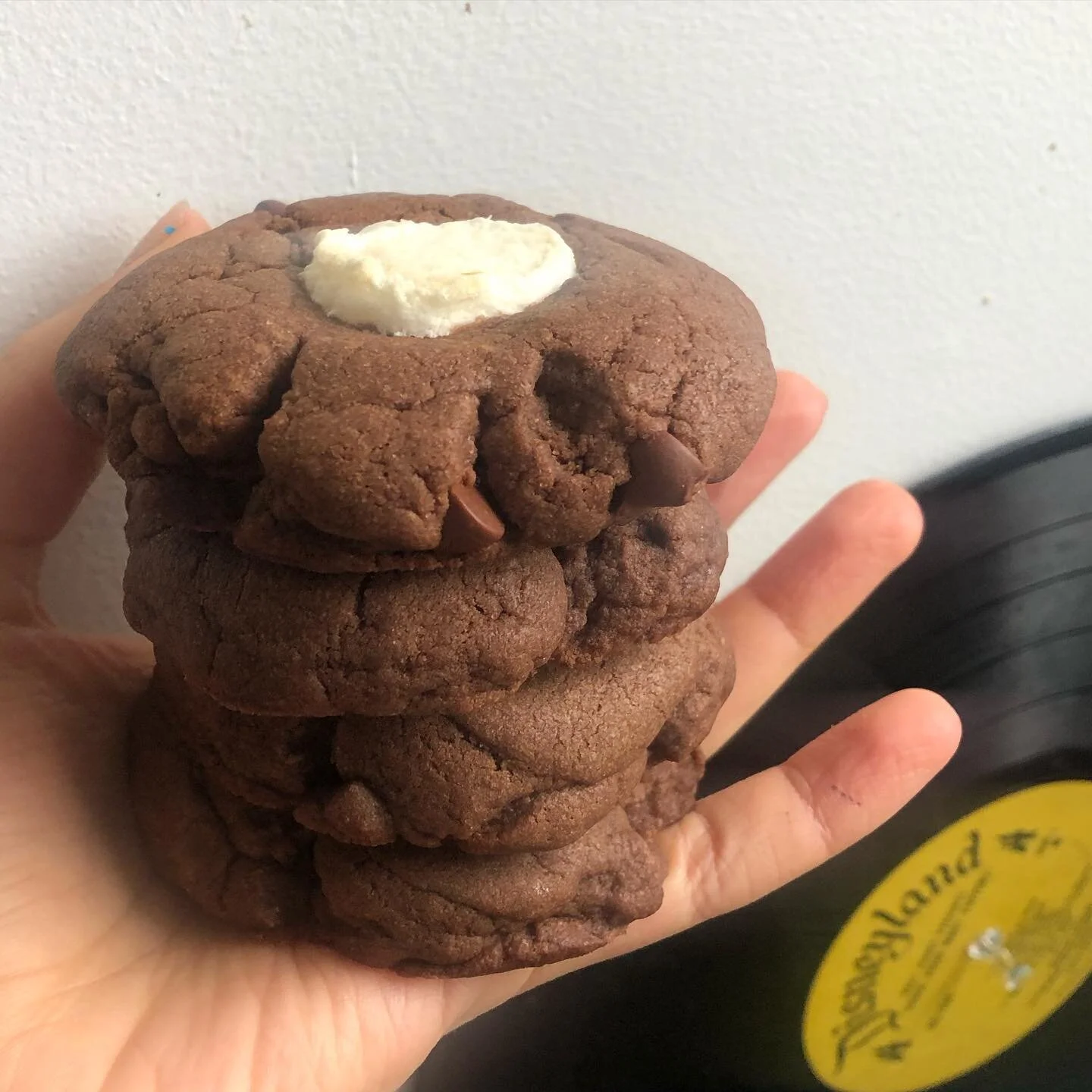 could not have taken a more awful photo!! but made some hot chocolate cookies for my pals &hearts;️&hearts;️ hope u receivers enjoyed