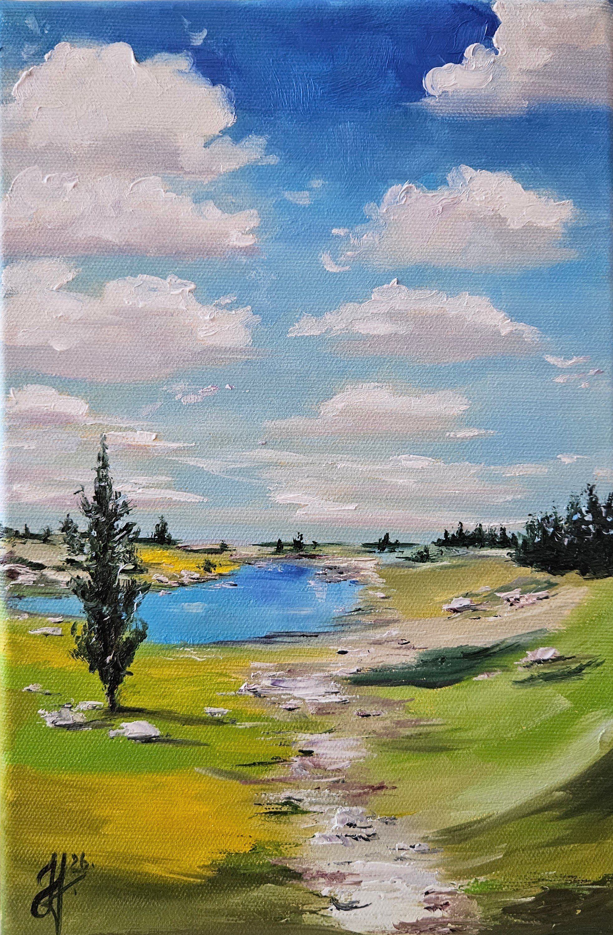 Obraz "Jazero v údolí"- rozmer 20x30 cm