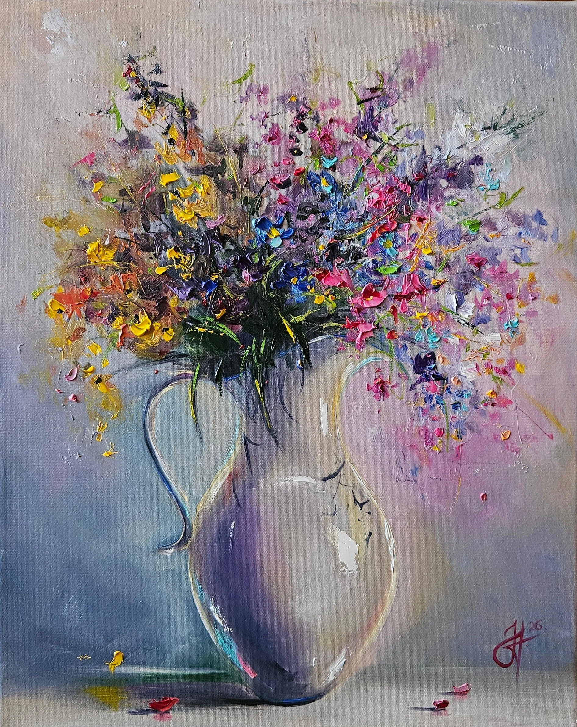 Lúčne kvety v džbáne - 40 x 50 cm