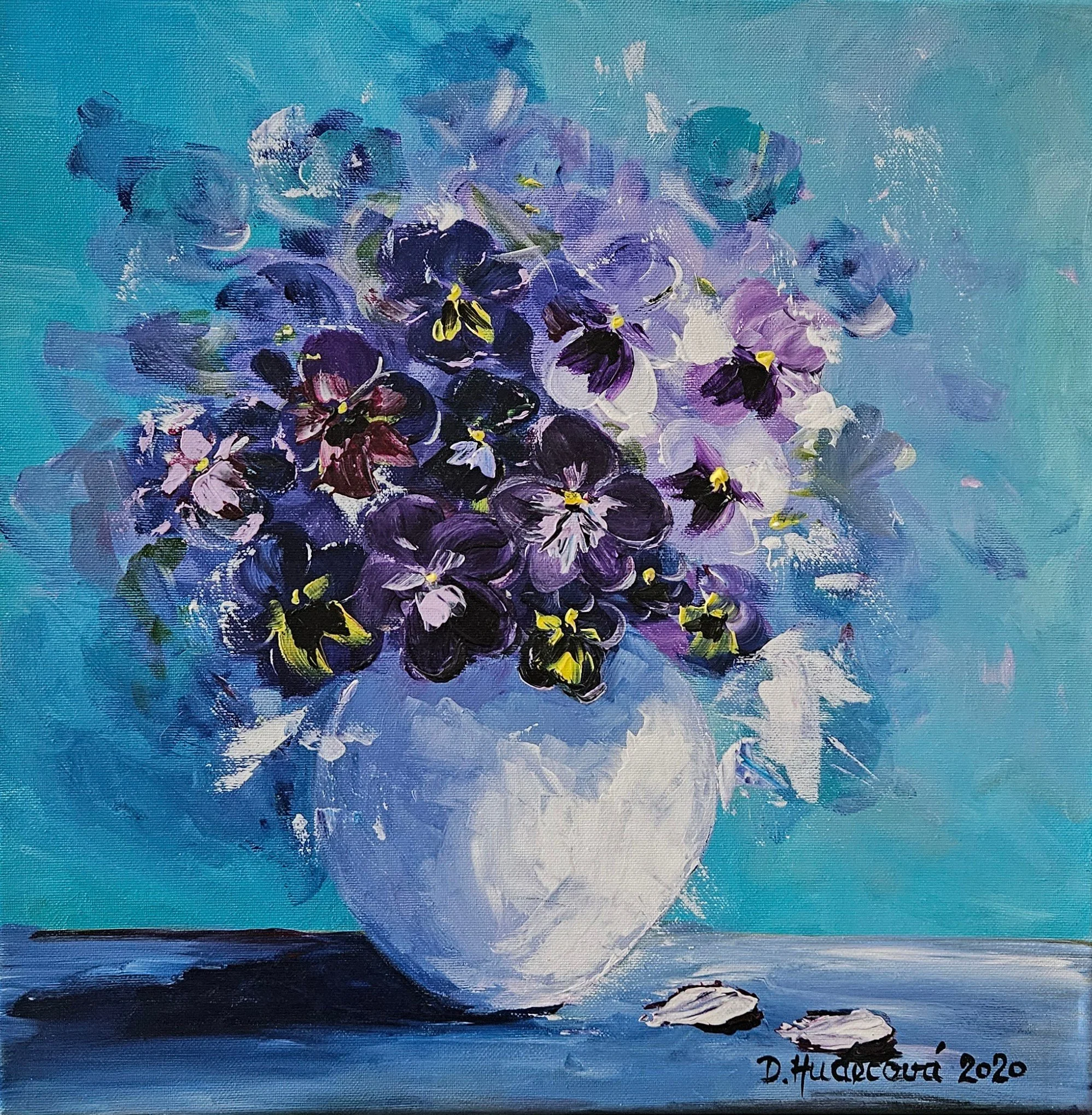 Sirôtky v bielej váze. Ručne maľovaný obraz na predaj.