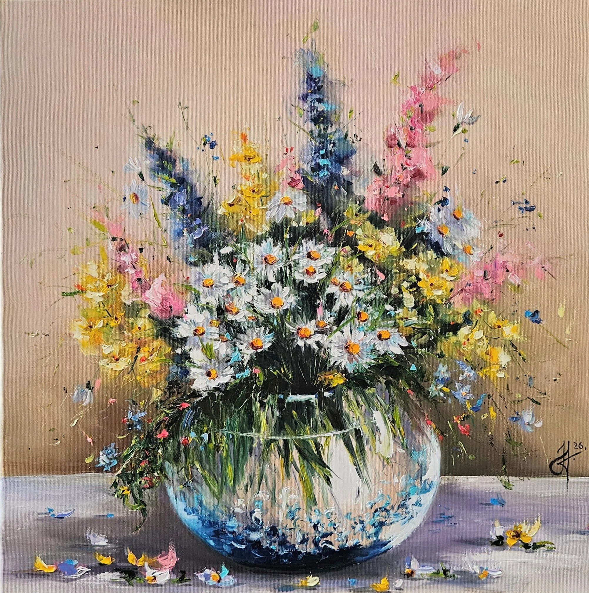 Lúčne kvety vo váze - 50 x 50 cm