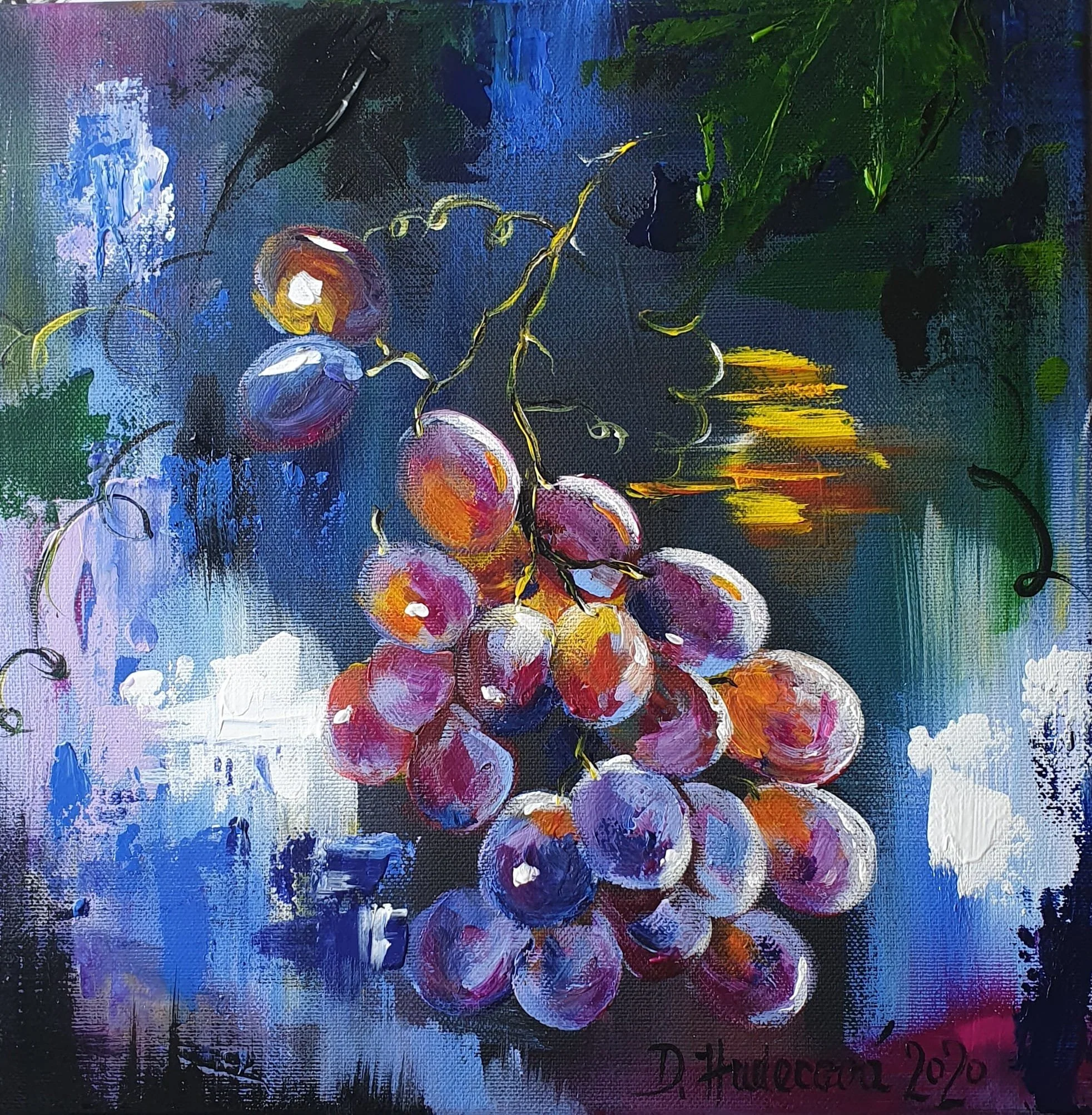 Ručne maľovaný obraz Modré hrozno.