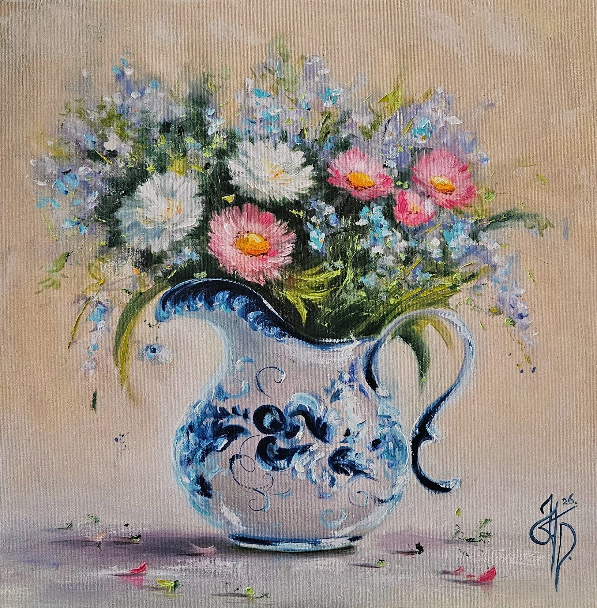 Obraz "Stokrásky a nezábudky" - rozmer 50x50cm