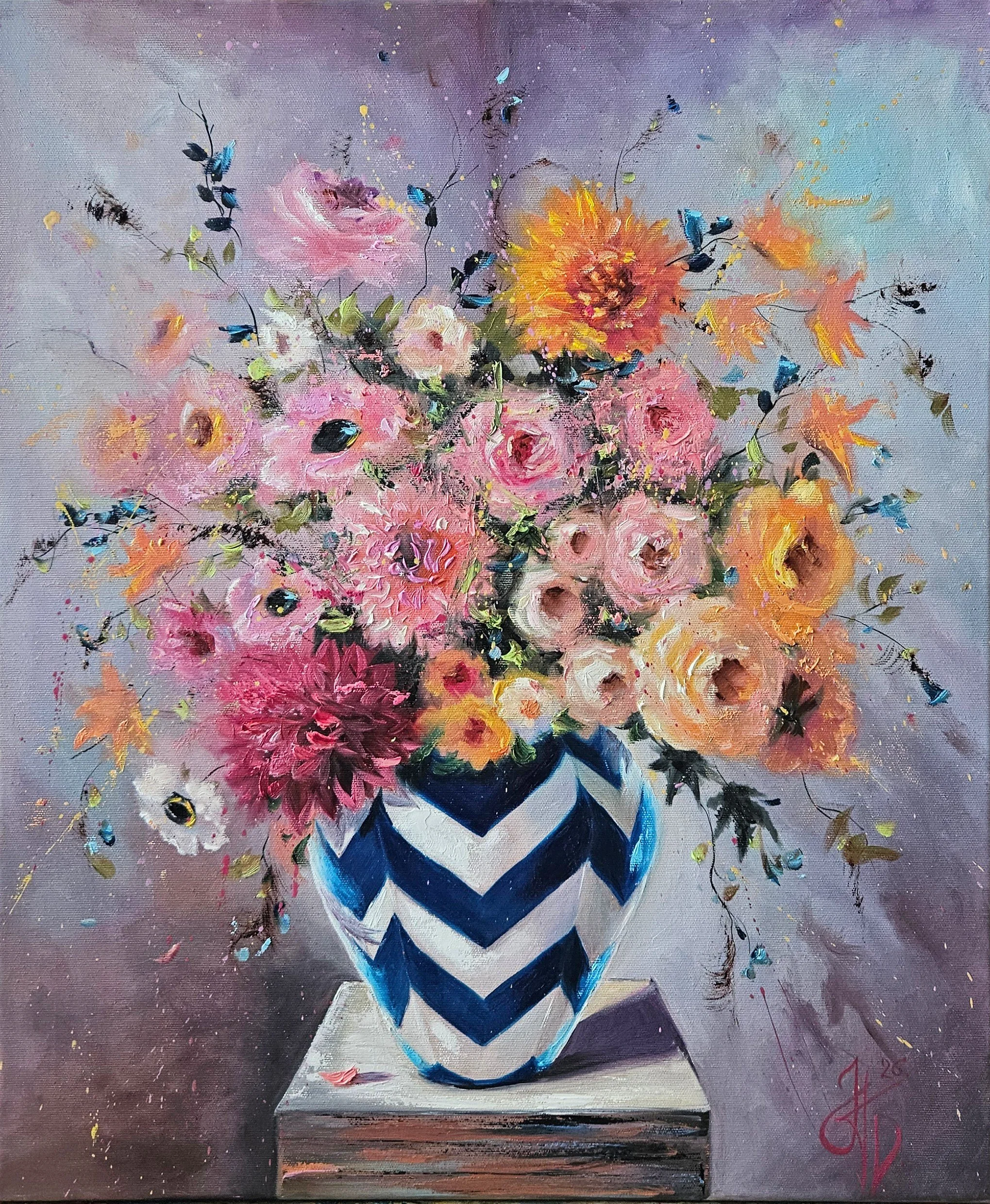 Obraz "Ružová kytica kvetov vo váze",  50 x 60 cm