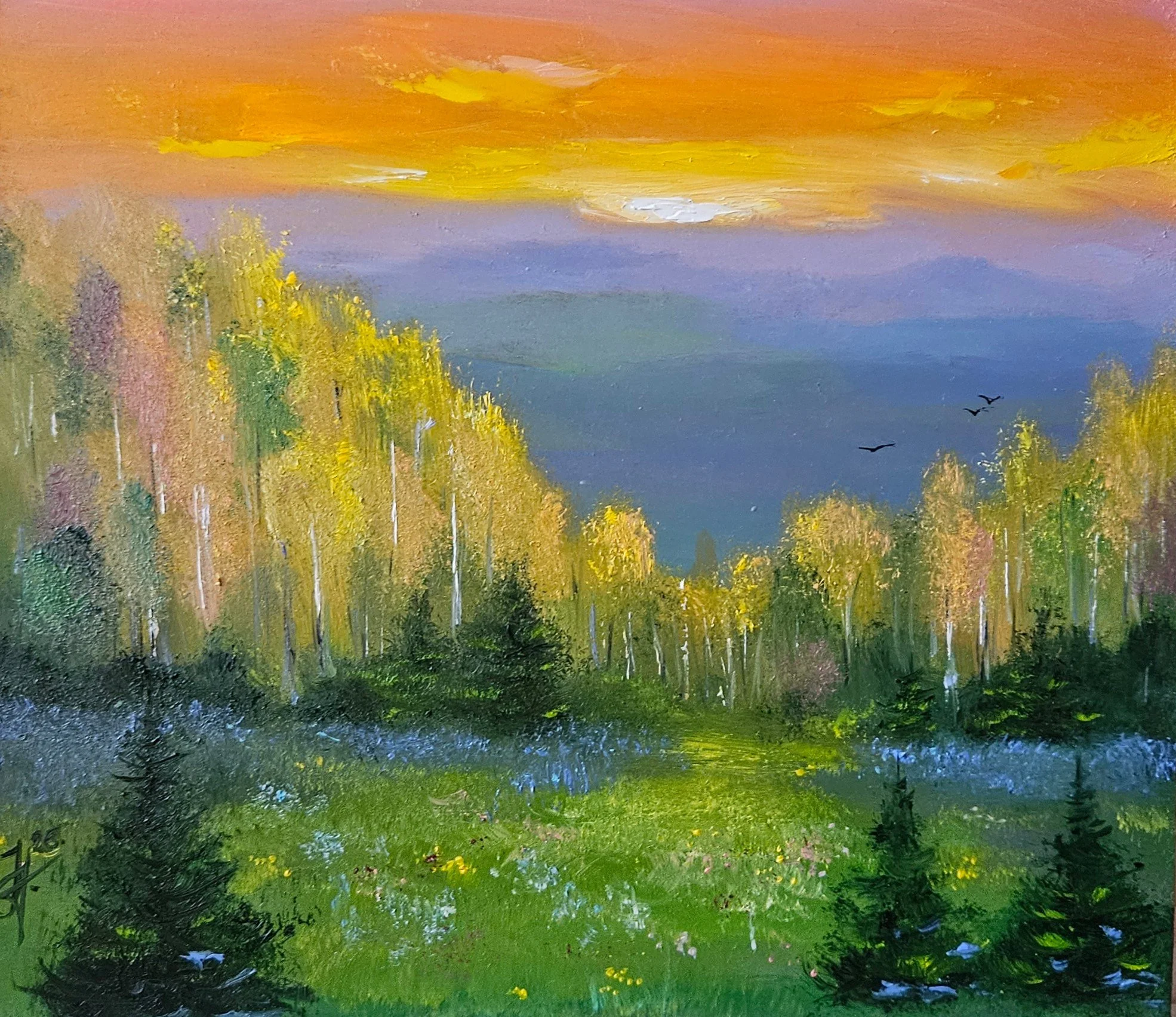 Obraz "Večer na čistinke"- rozmer 26x23.5 cm