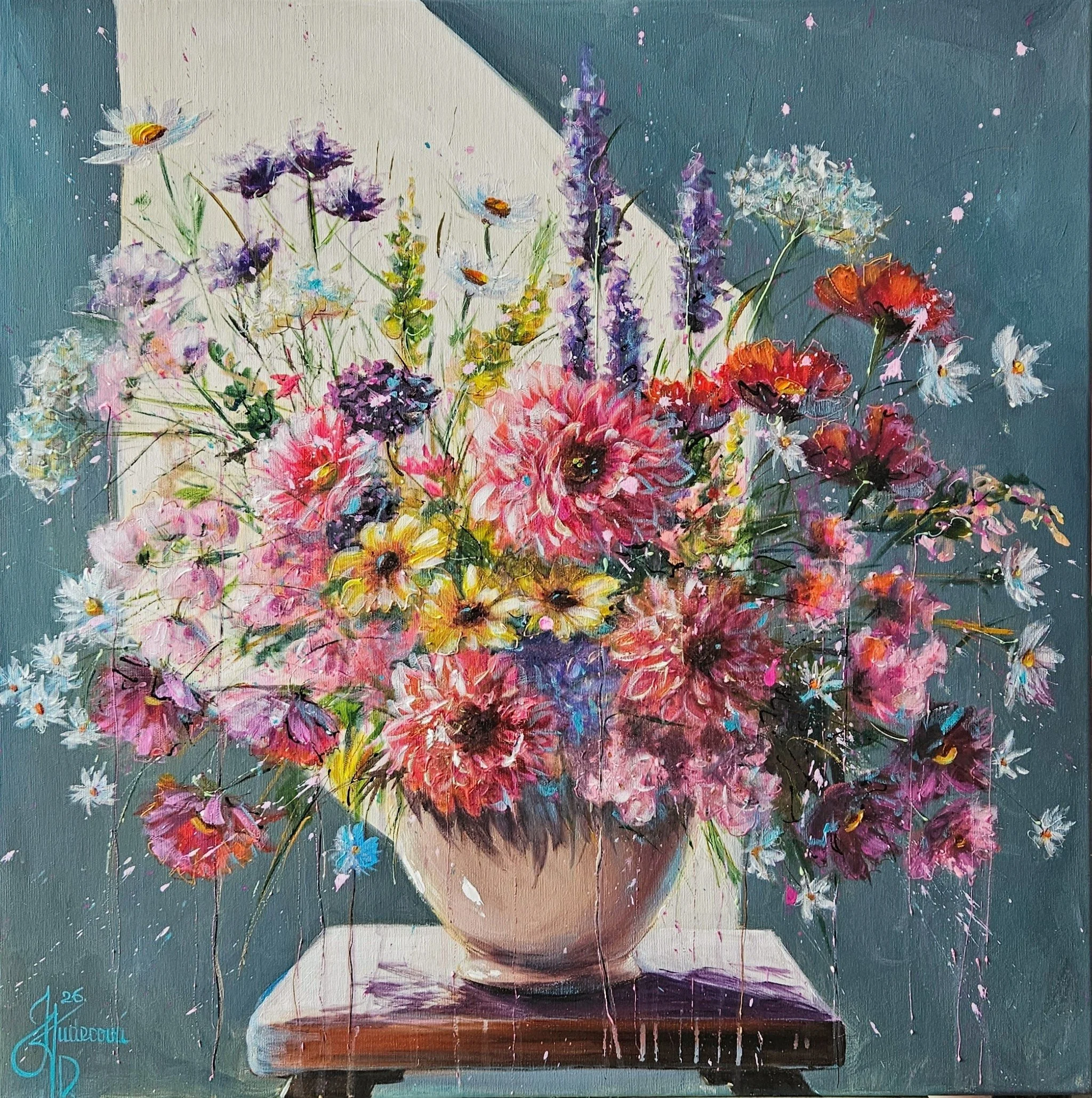 Obraz "Kytica kvetov pri okne I.",  70 x 70 cm