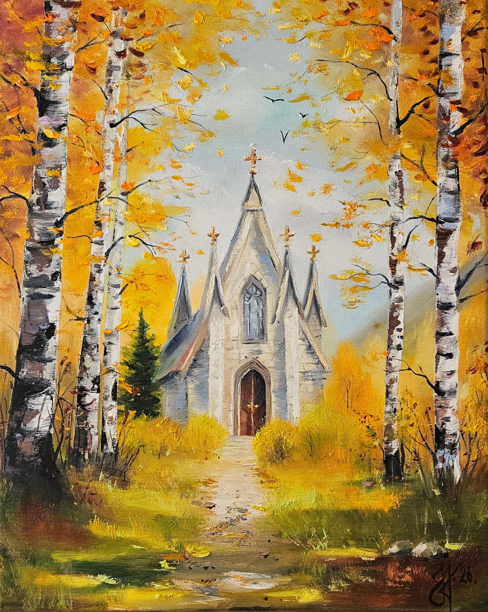 Obraz "Kostolík v lese"- rozmer 40x50 cm