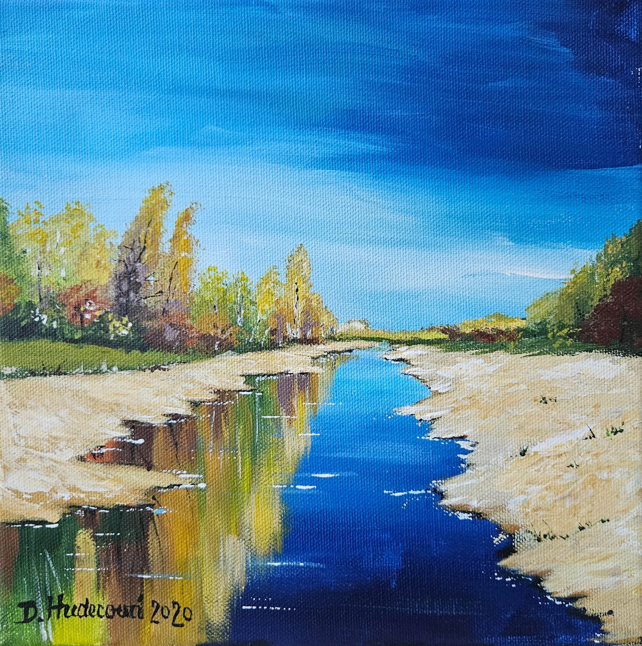 Ručne maľovaný obraz "Večer v zátoke".