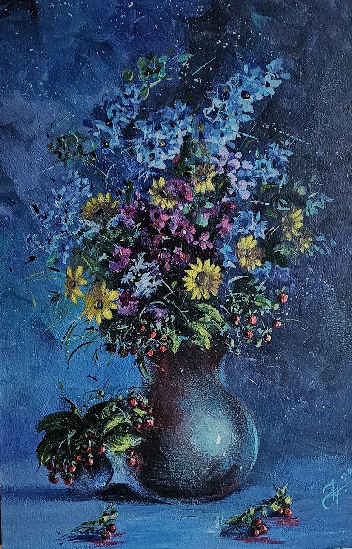 Lúčne kvety večer vo váze. Vintage style.