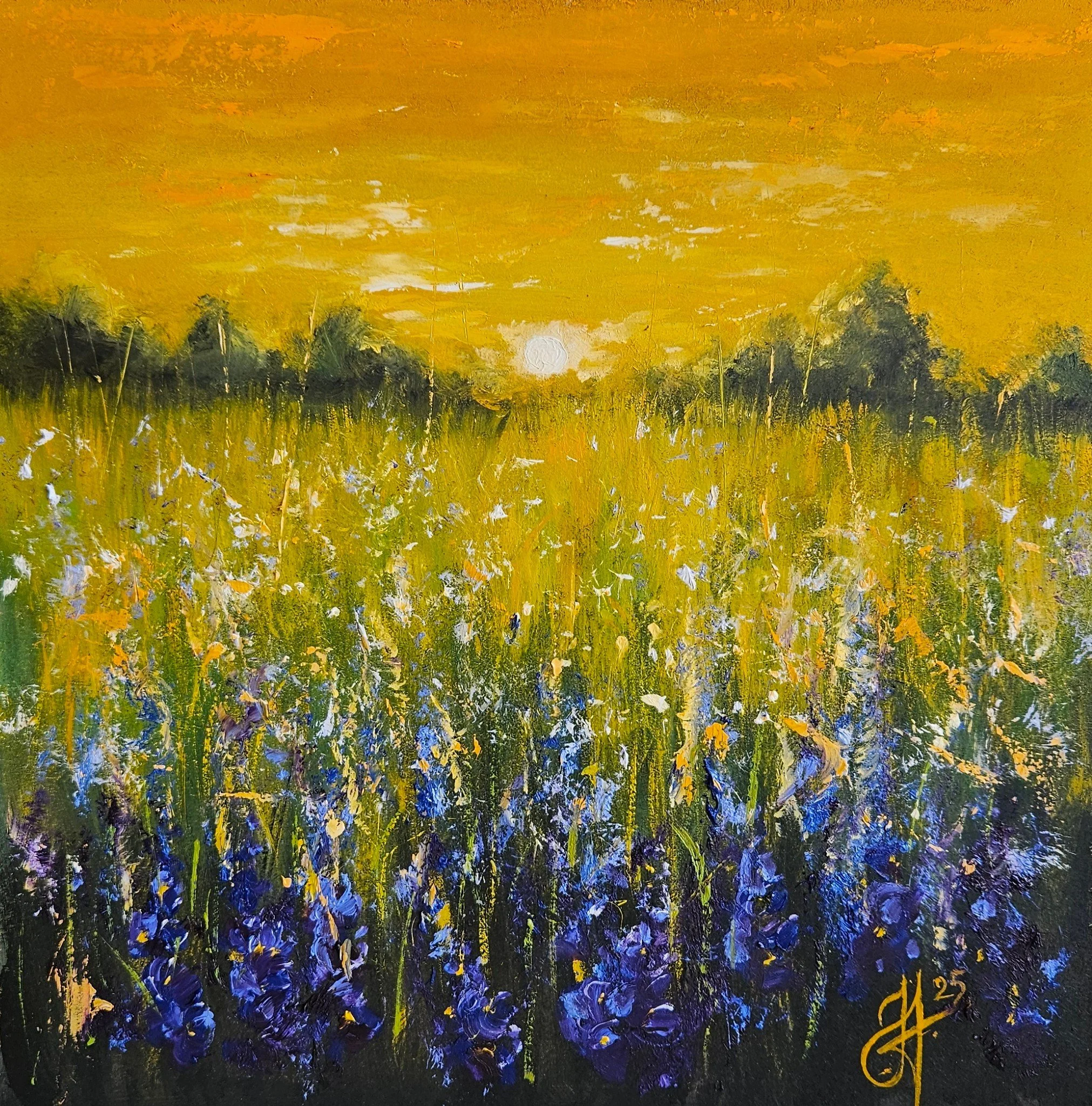 Obraz "Večer na lúke"- rozmer 25x25 cm