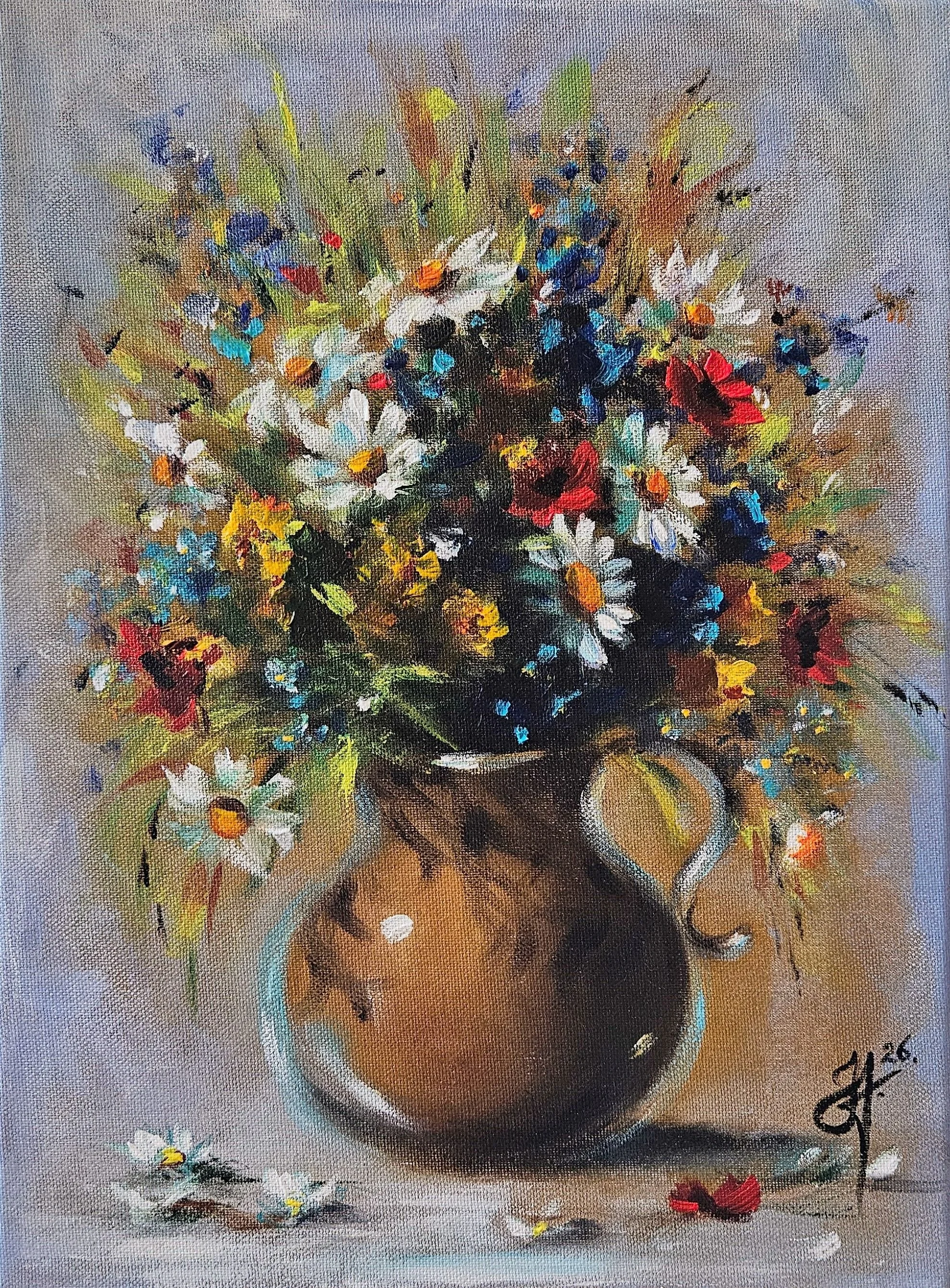 Lúčne kvety v džbáne - 30x40 cm