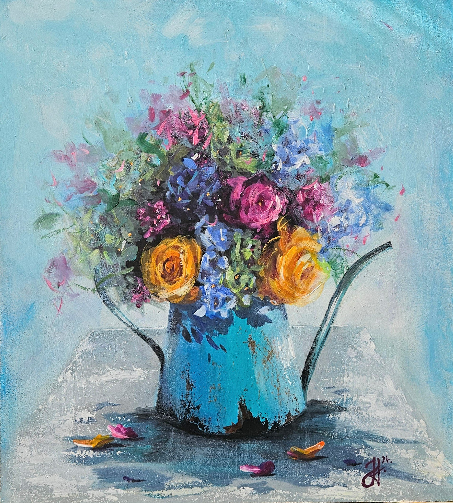 Obraz "Kvety v konvičke"- rozmer 40x43.5 cm