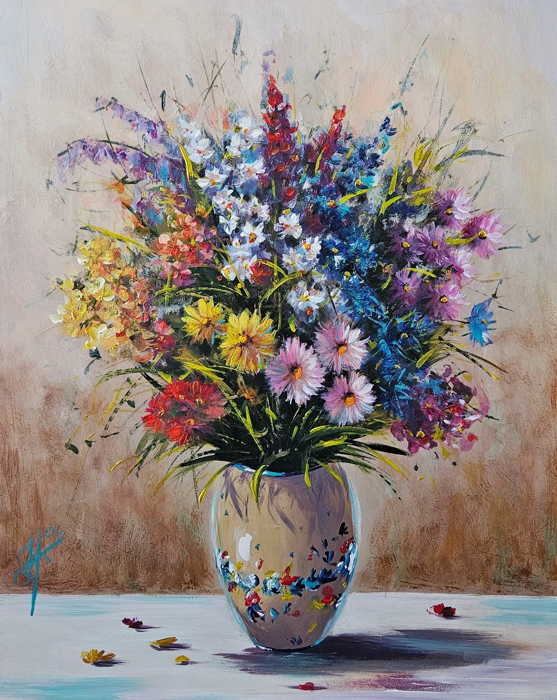 Lúčne kvety vo váze - 40x50 cm