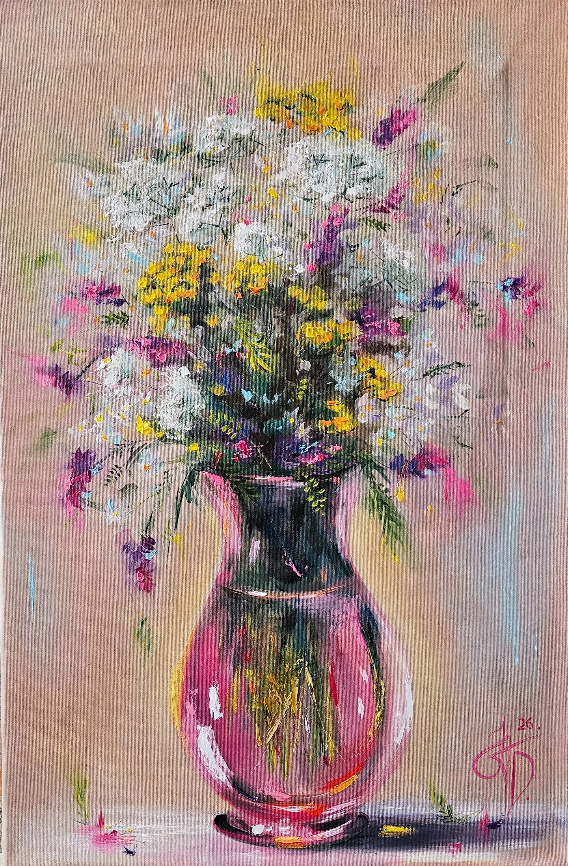 Lúčne kvety vo váze - 40x60 cm