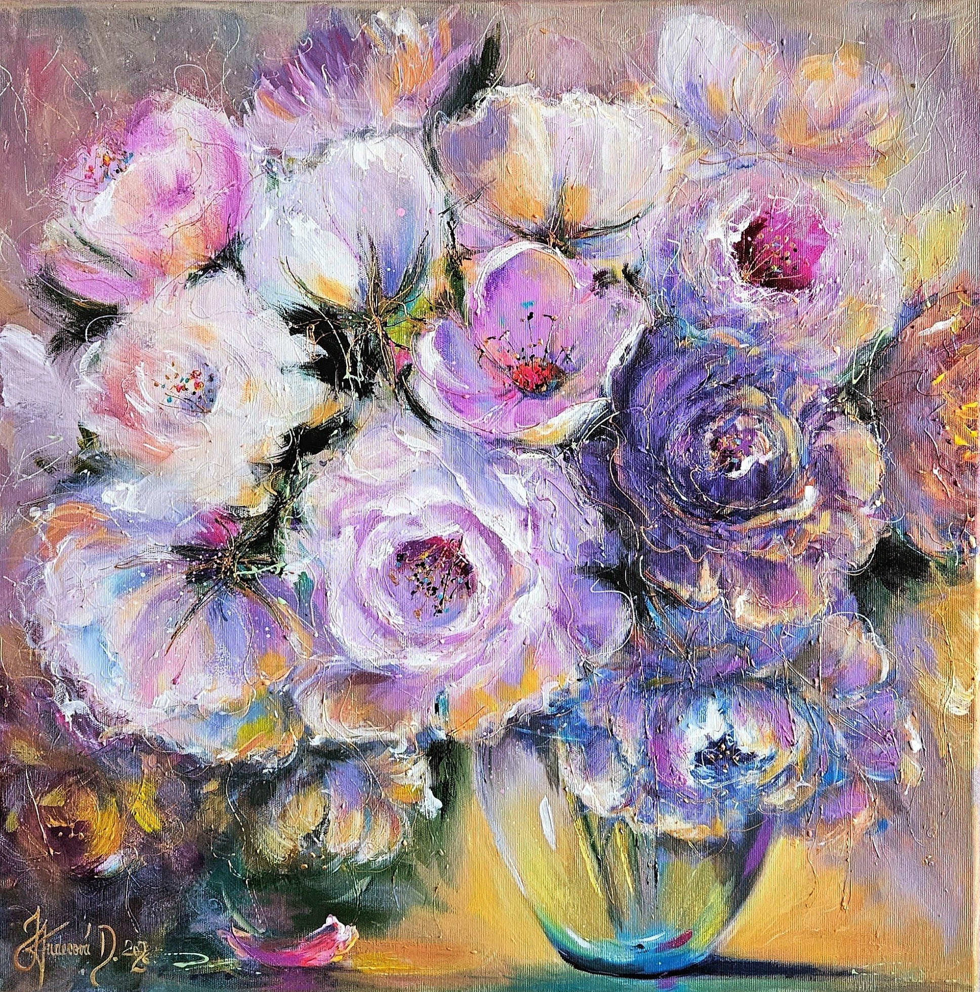 Obraz "Kvety vo váze" - rozmer 60x60 cm