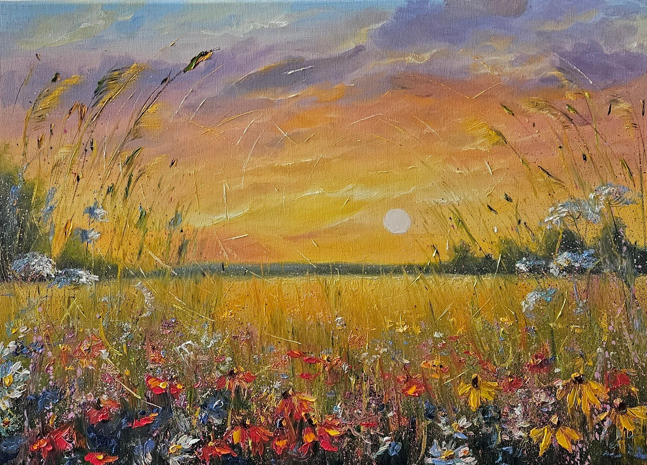 Obraz "Večer  na lúke" - rozmer 70x50 cm