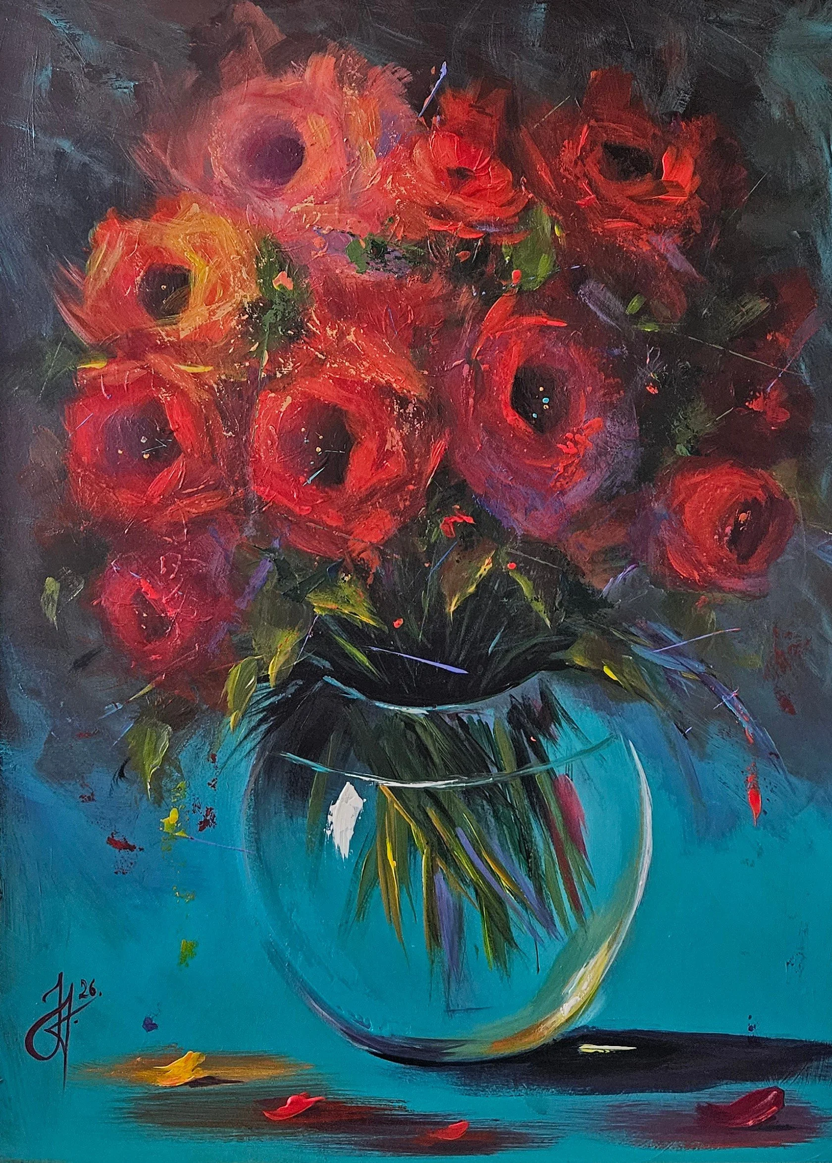 Obraz "Ruže v tyrkyse"- rozmer 36x50 cm