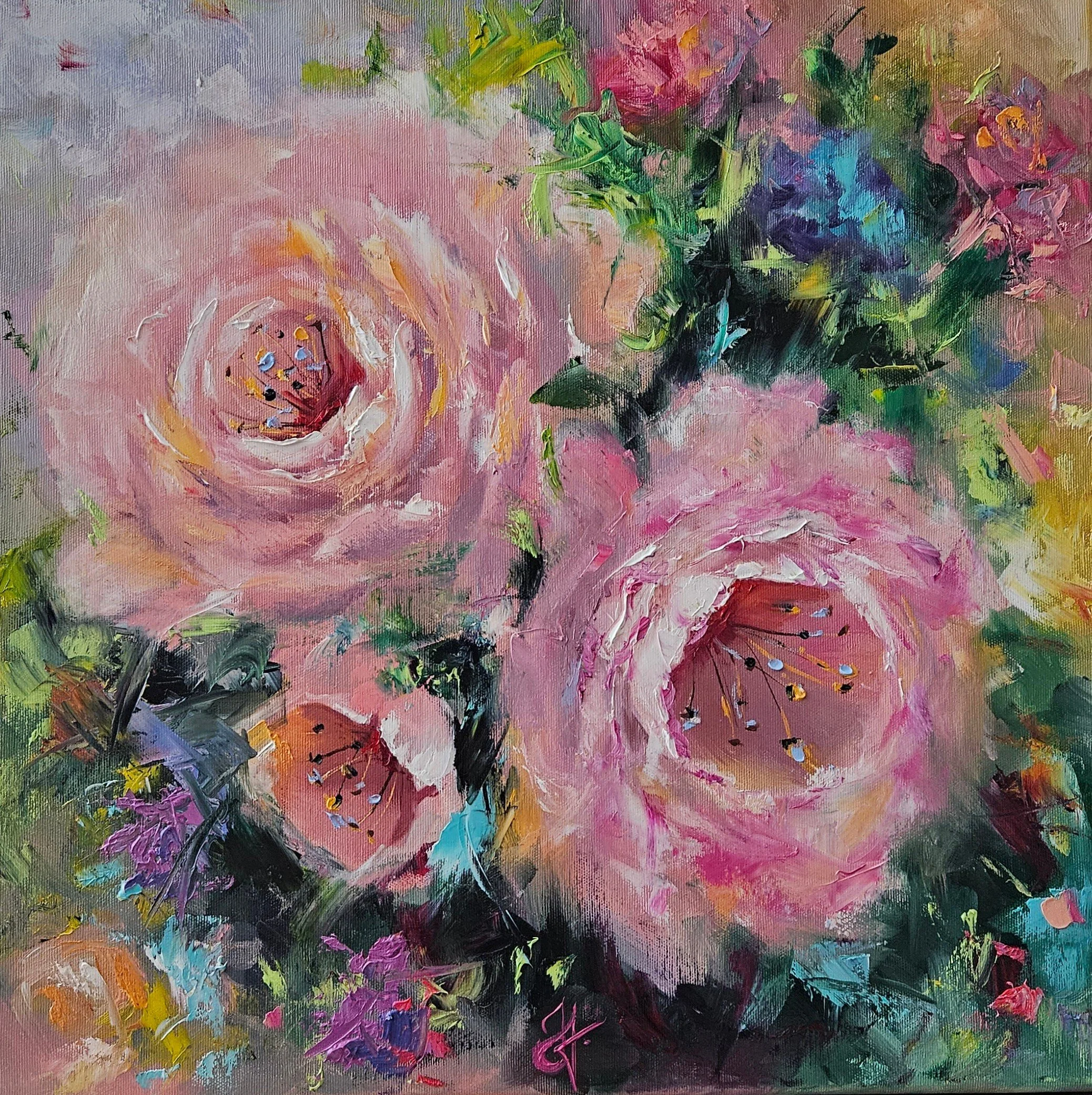 Obraz "Ružové pivónie"- rozmer 50x50 cm