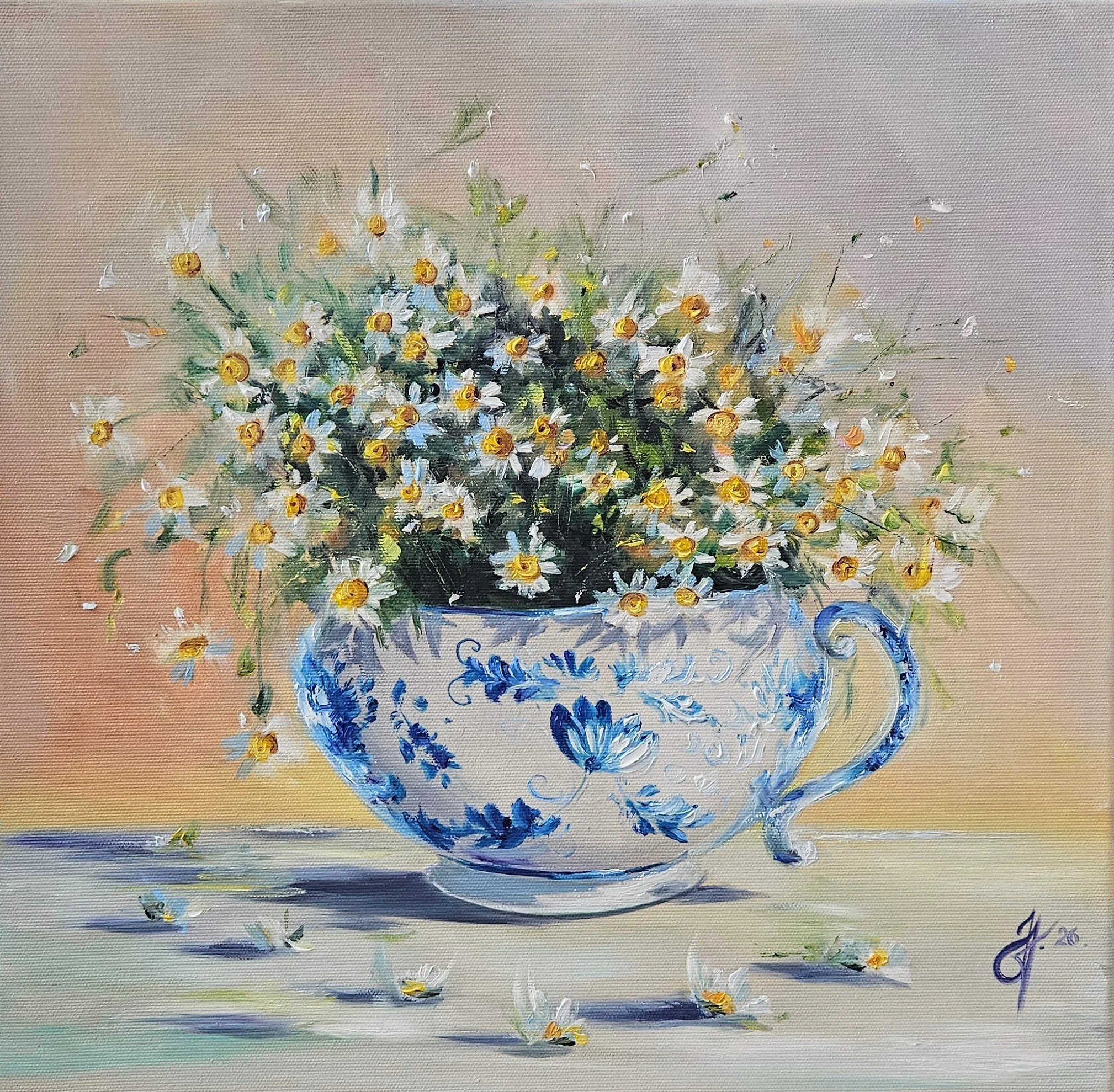 Obraz "Harmanček v šálke" - rozmer 40x40cm