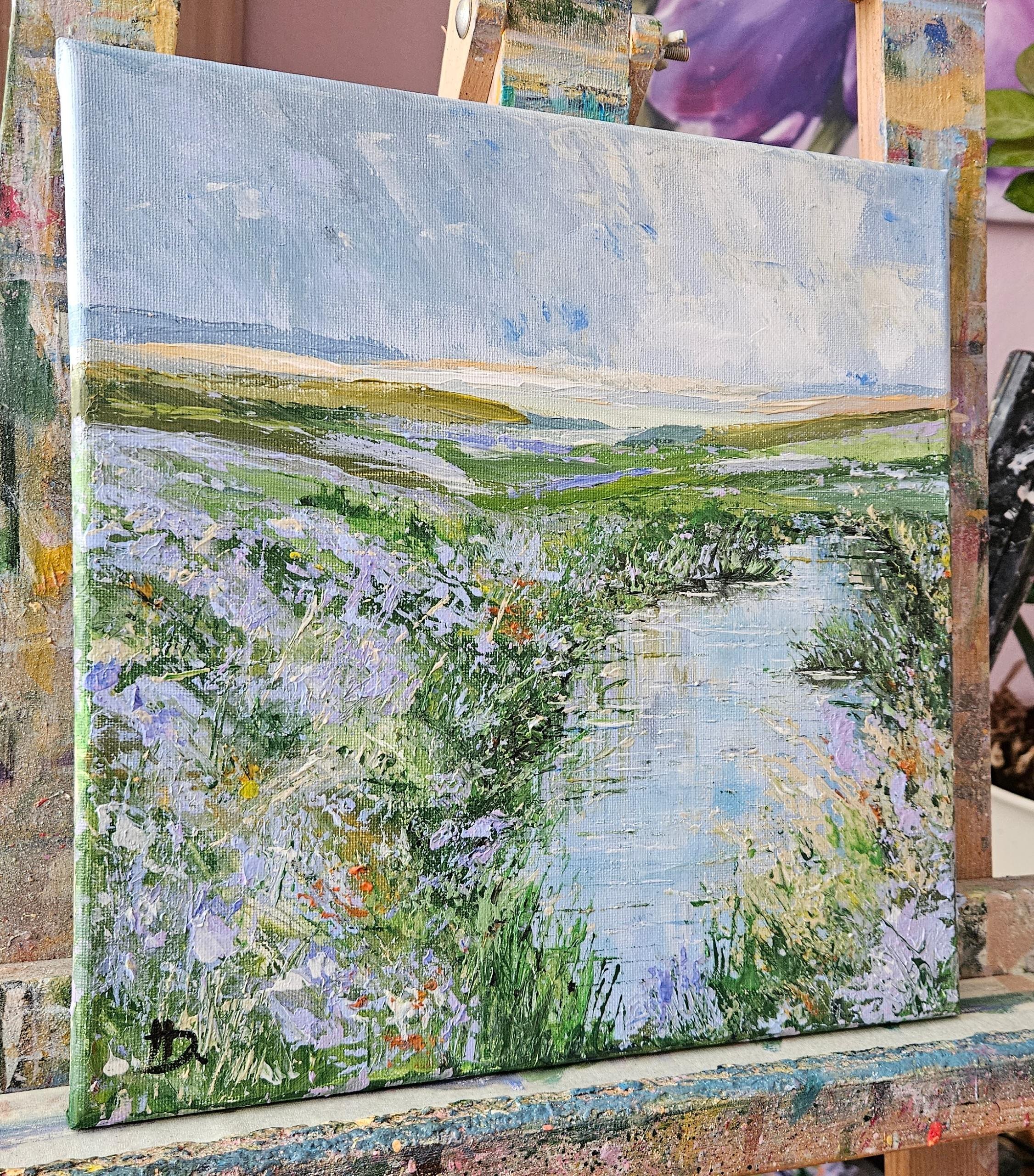 Mokraď. Na letnej lúke po búrke. Ručne maľovaný obraz na predaj.