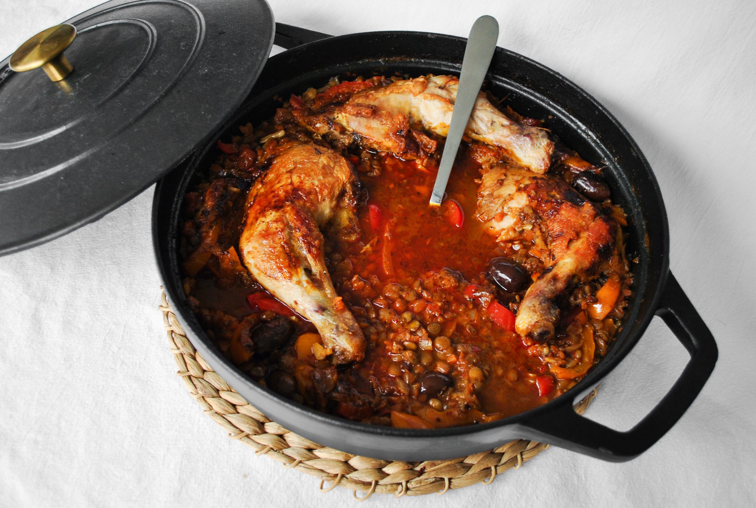 Braised Chicken with Nduja Lentils