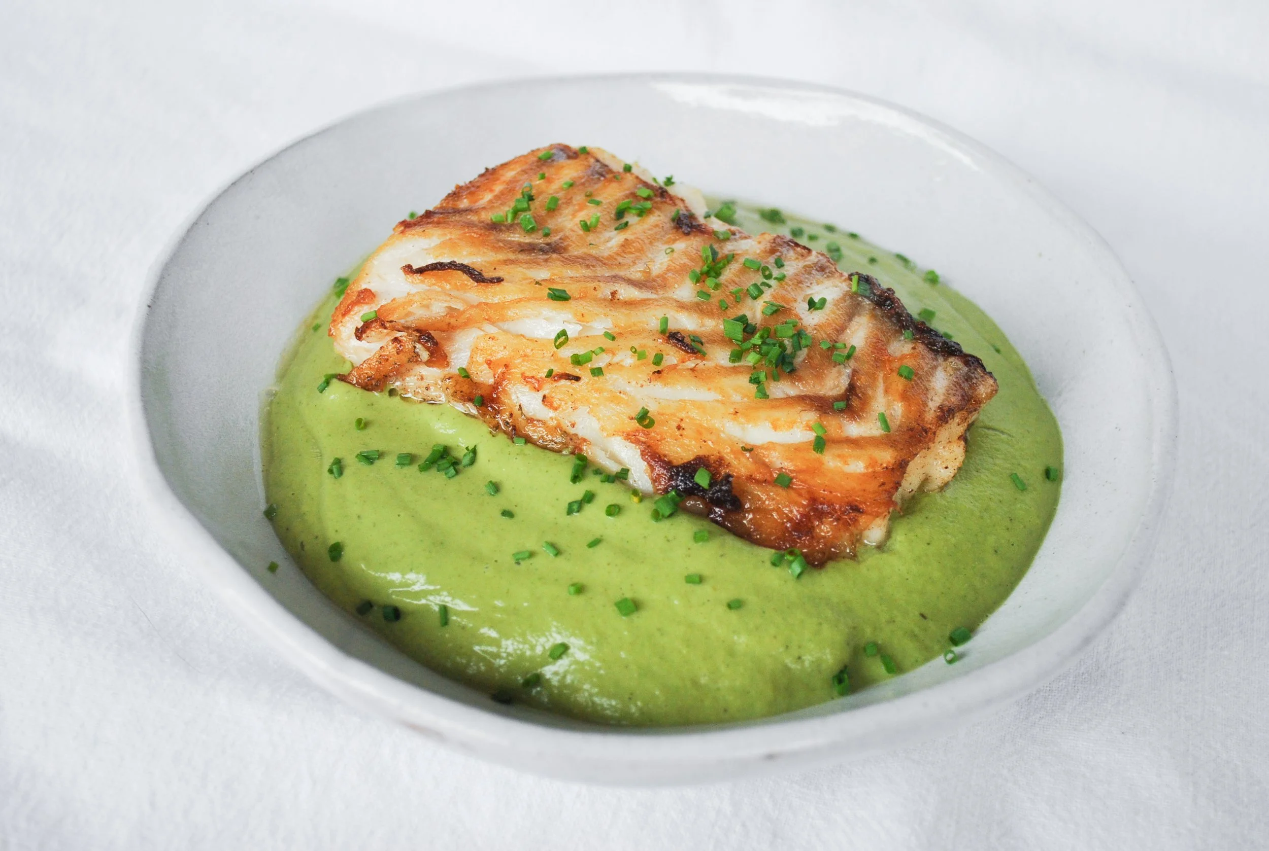 Cod & Beluga Lentils on Courgette & Pea Purée