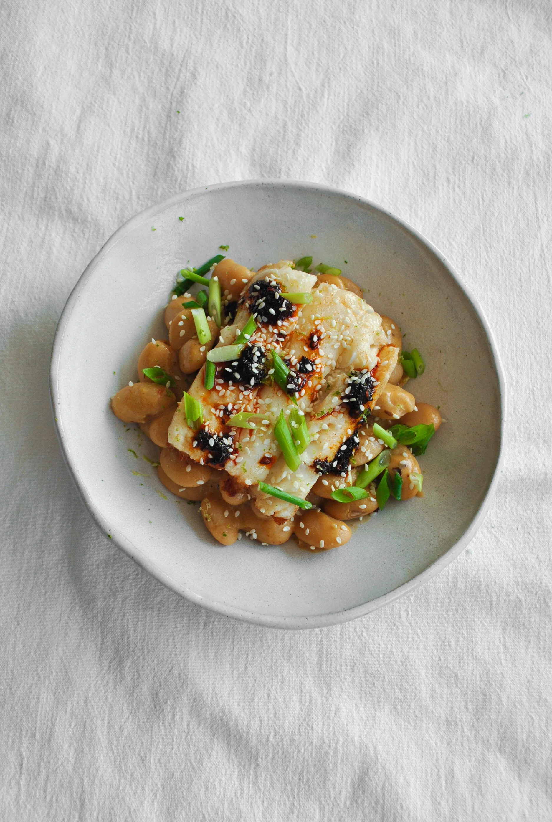 Cod with Creamy Chilli & Tahini Beans