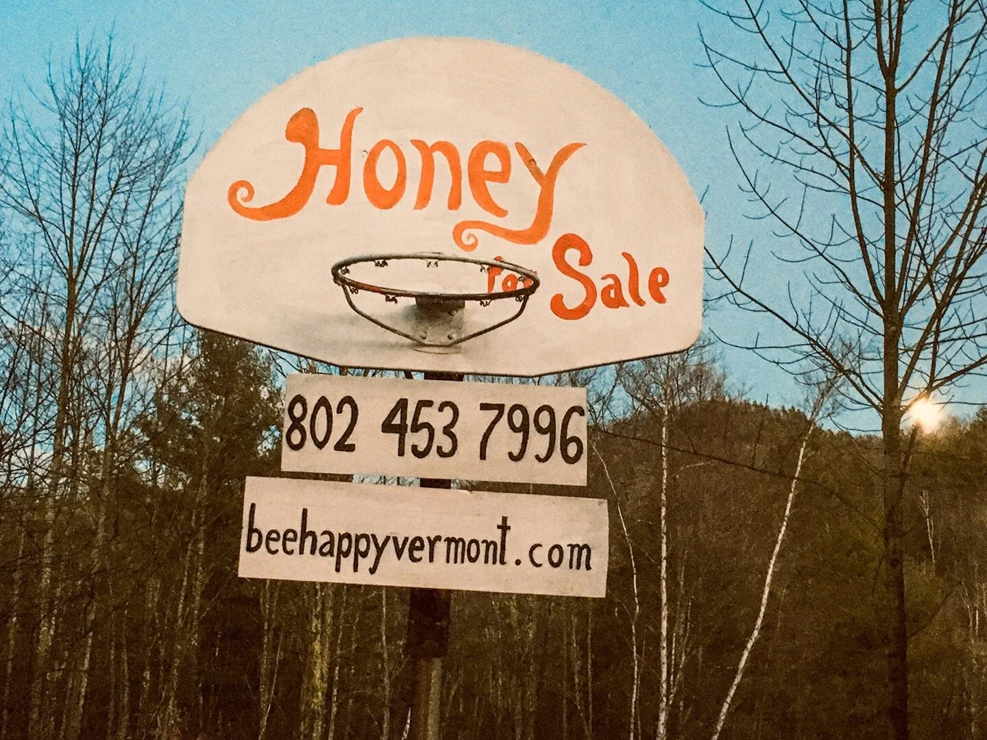 Our honey is always for sale, rain, shine or snow! 
Give us a call and swing our HoneyStand to pick up a jar, or order online on our website. We ship nationally, and for our friends within 30 miles of Starksboro, Pedro will deliver it right to your