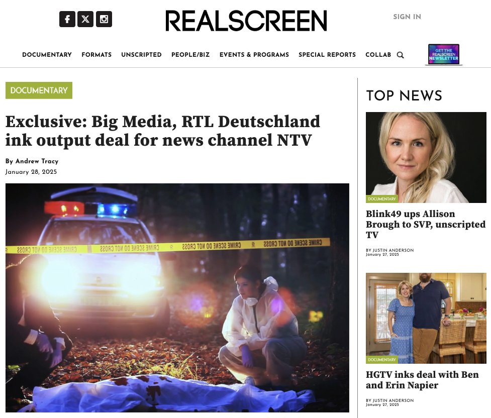Realscreen Exclusive: Big Media, RTL Deutschland ink output deal for news channel NTV