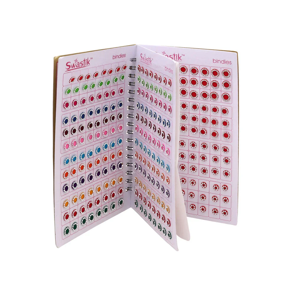 Multicoloured Round Stone Border Bindi Book - 576 pieces