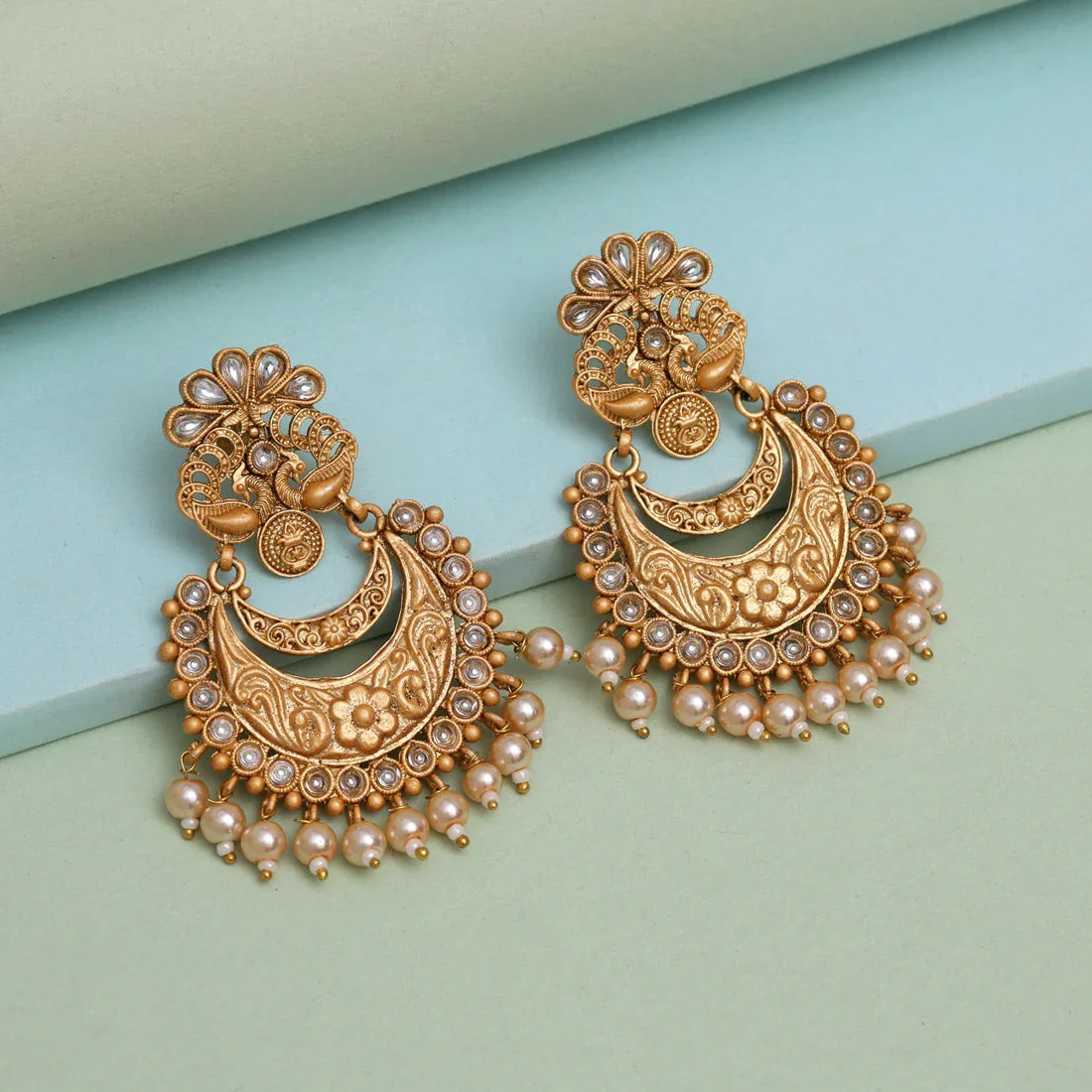 Gold Colour Rajwadi Matte Gold Earrings