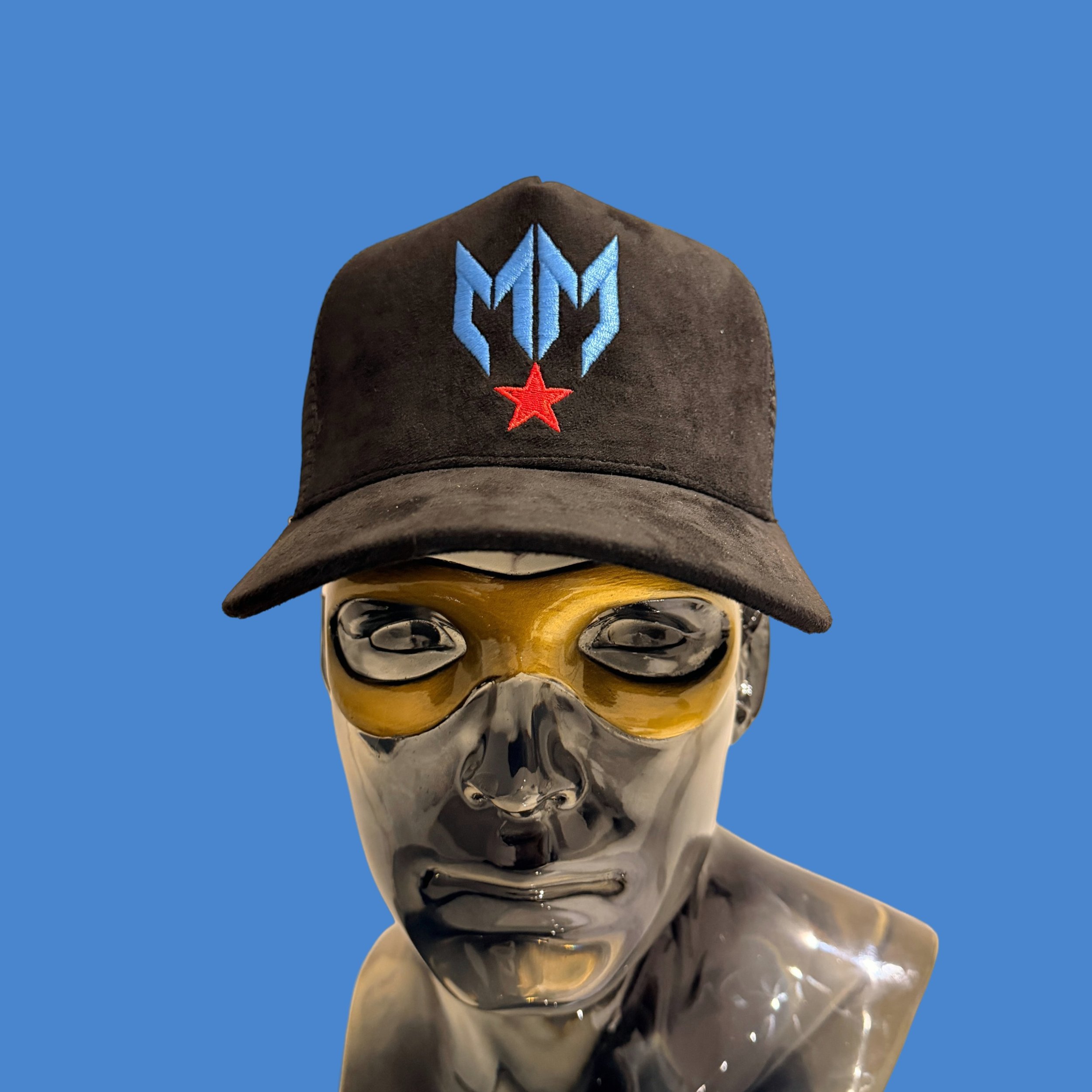 MM EMBROIDERED BLACK SUEDE STYLE BASEBALL CAP