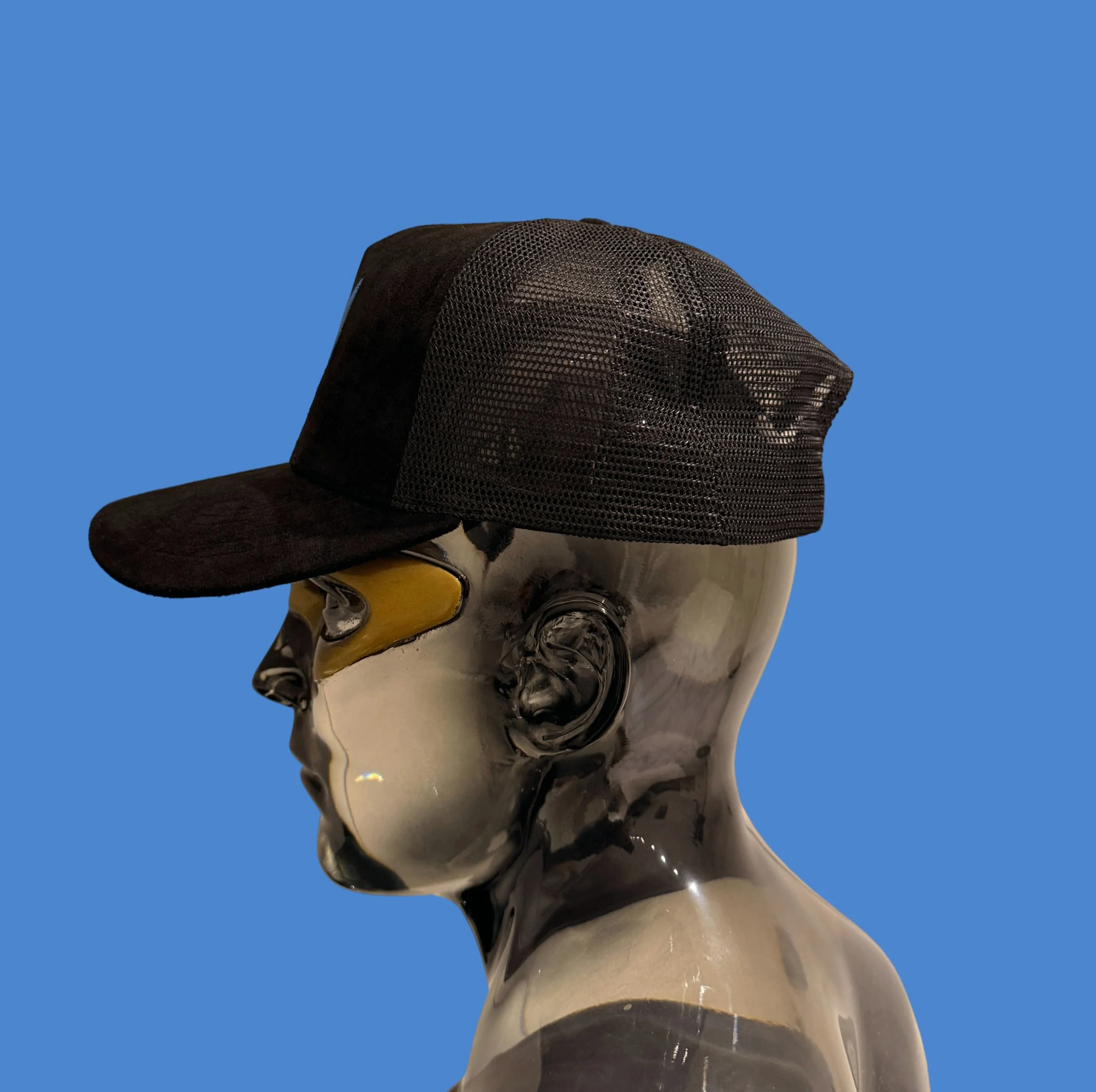 MM EMBROIDERED BLACK SUEDE STYLE BASEBALL CAP