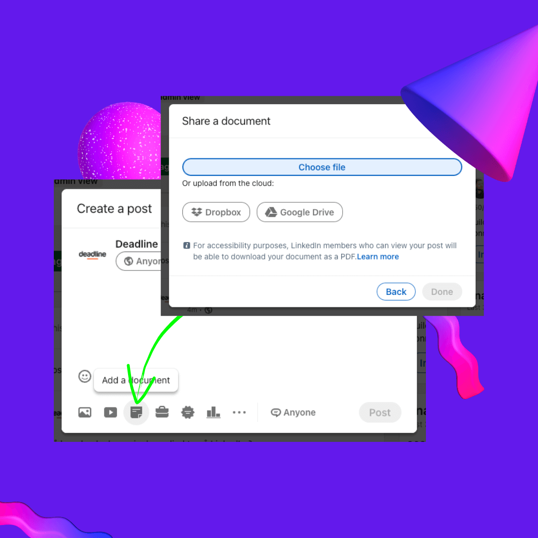 Skjermbilde av hvordan du lager en karusellpost på Linkedin