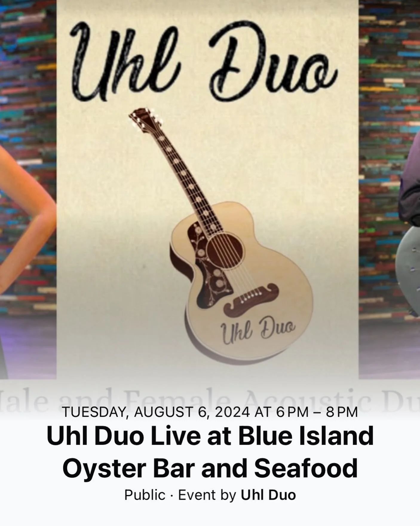 Uhl Duo returns to @blueislandoysterbar  for their Tuesdays Live Music event! Come hear acoustic hits from the last 60 years from 6pm-8pm.

#livemusic #coverband #uhlduo #lonetree #colorado #whattodo #music