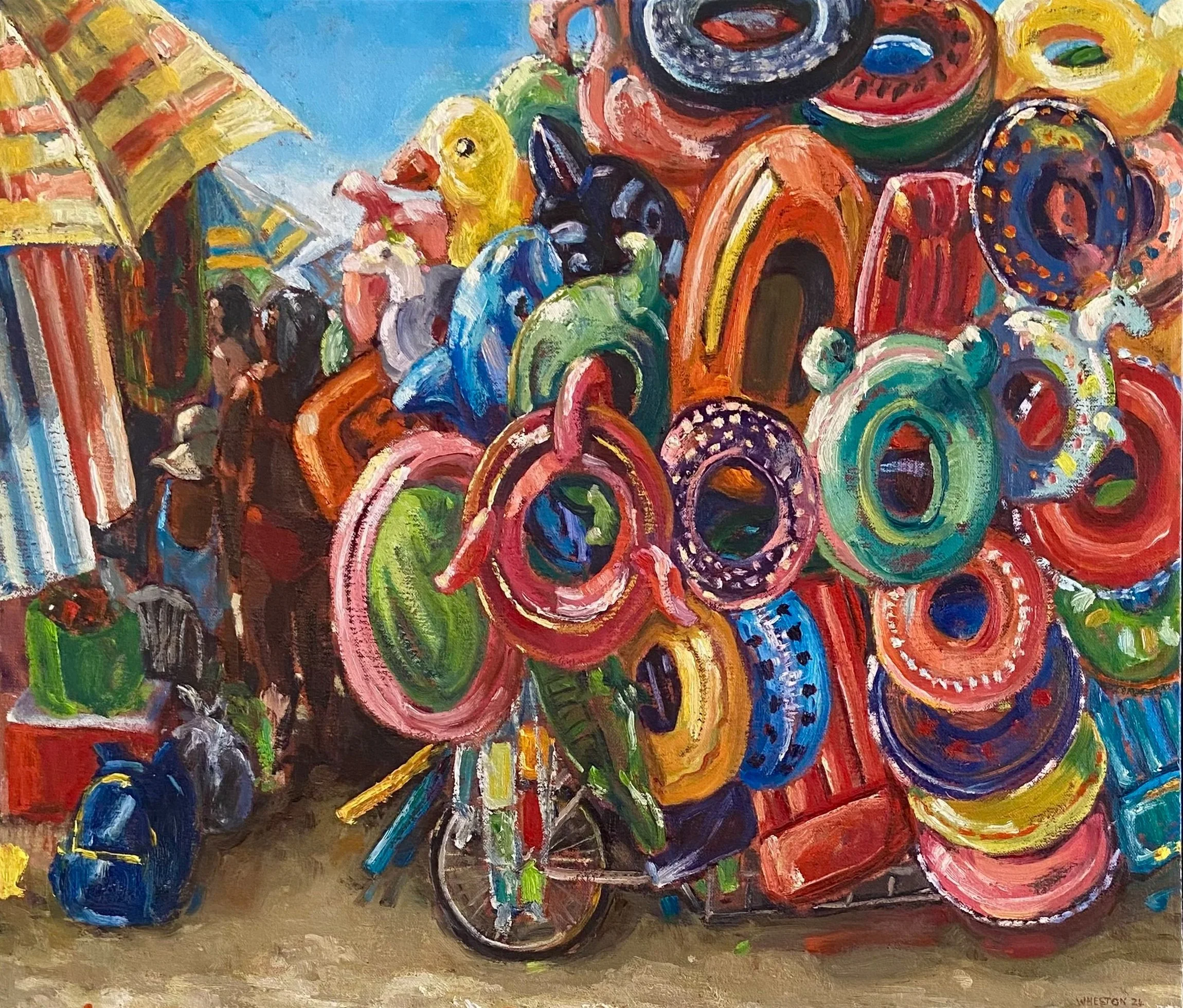 WATER RINGS AND A DUCK    
 Medium: Oil on Linen  
Size: 24 in x 28 in (60 cm x 70 cm)