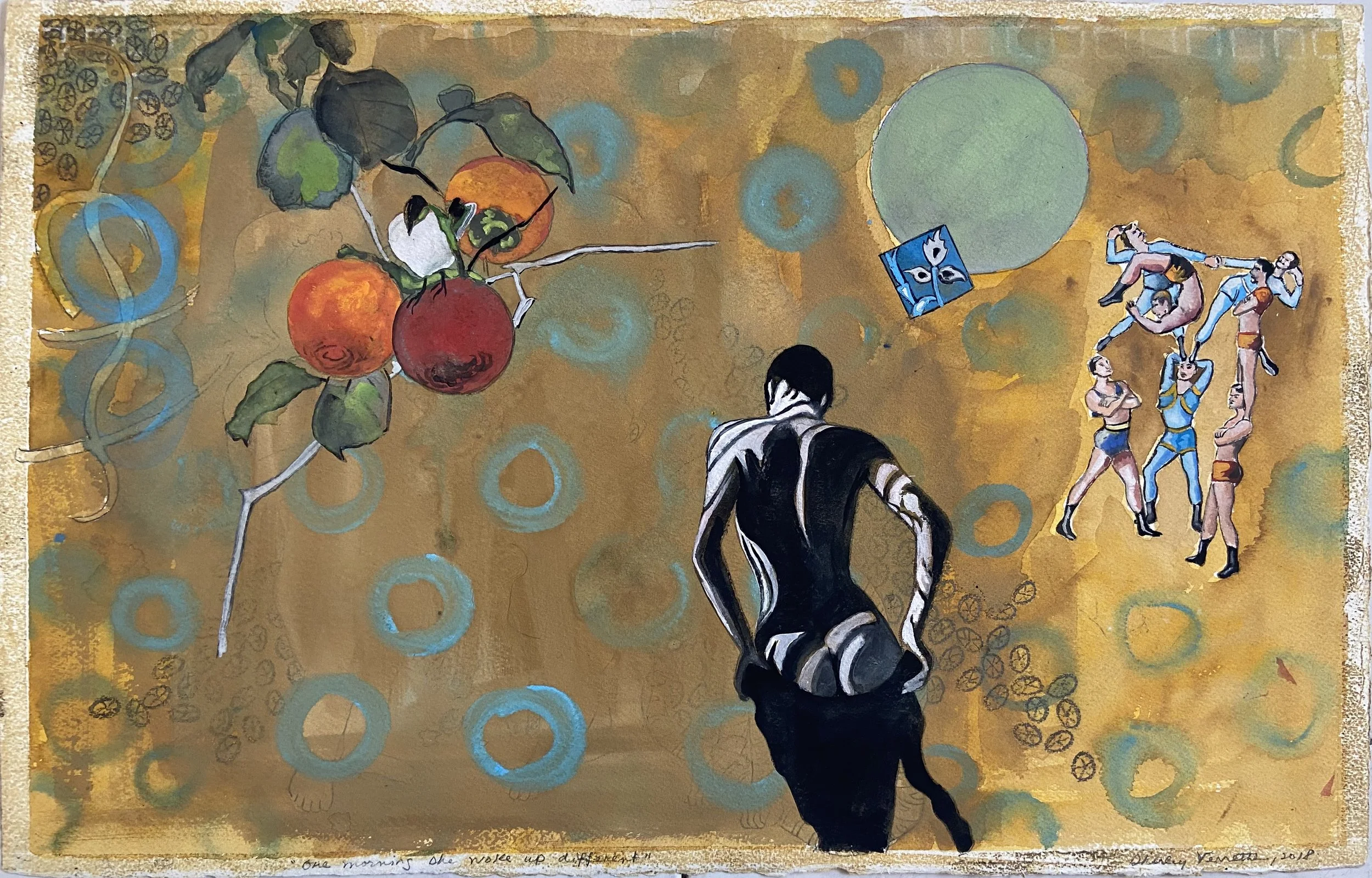 ONE MORNING SHE WOKE OF DIFFERENT   
 
Medium: Gouache on Handmade 100% Cotton Paper  
Size: 12 in x 19.5 in (30 cm x 40 cm)