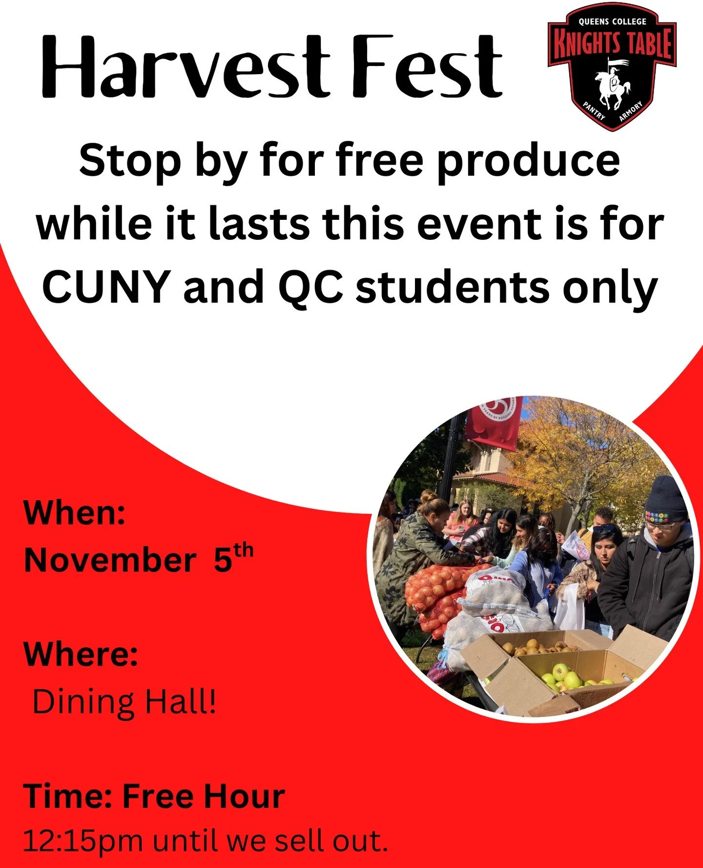 Join us all week long as we support our campus community through food drives, fresh produce giveaways, volunteer opportunities, and more.
🥕 Fresh Food Bag Program – Free fresh food bags every Monday during Free Hour (while supplies last)
?