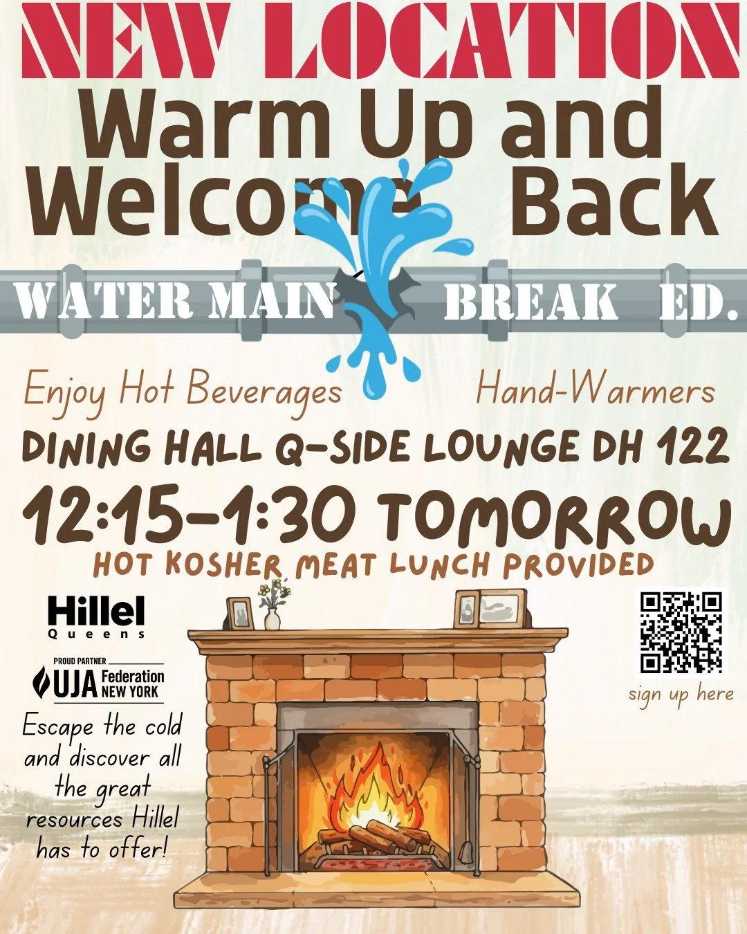 Updated Location: Warm Up &amp; Welcome Back is now in the Dining Hall Q-Side Lounge (DH 122). Join us to learn about @queens_hillel's partner clubs and enjoy cozy vibes and delicious food. ⁠
⁠
#queenshillel #hillel #studentlife #jewishlife #collegel