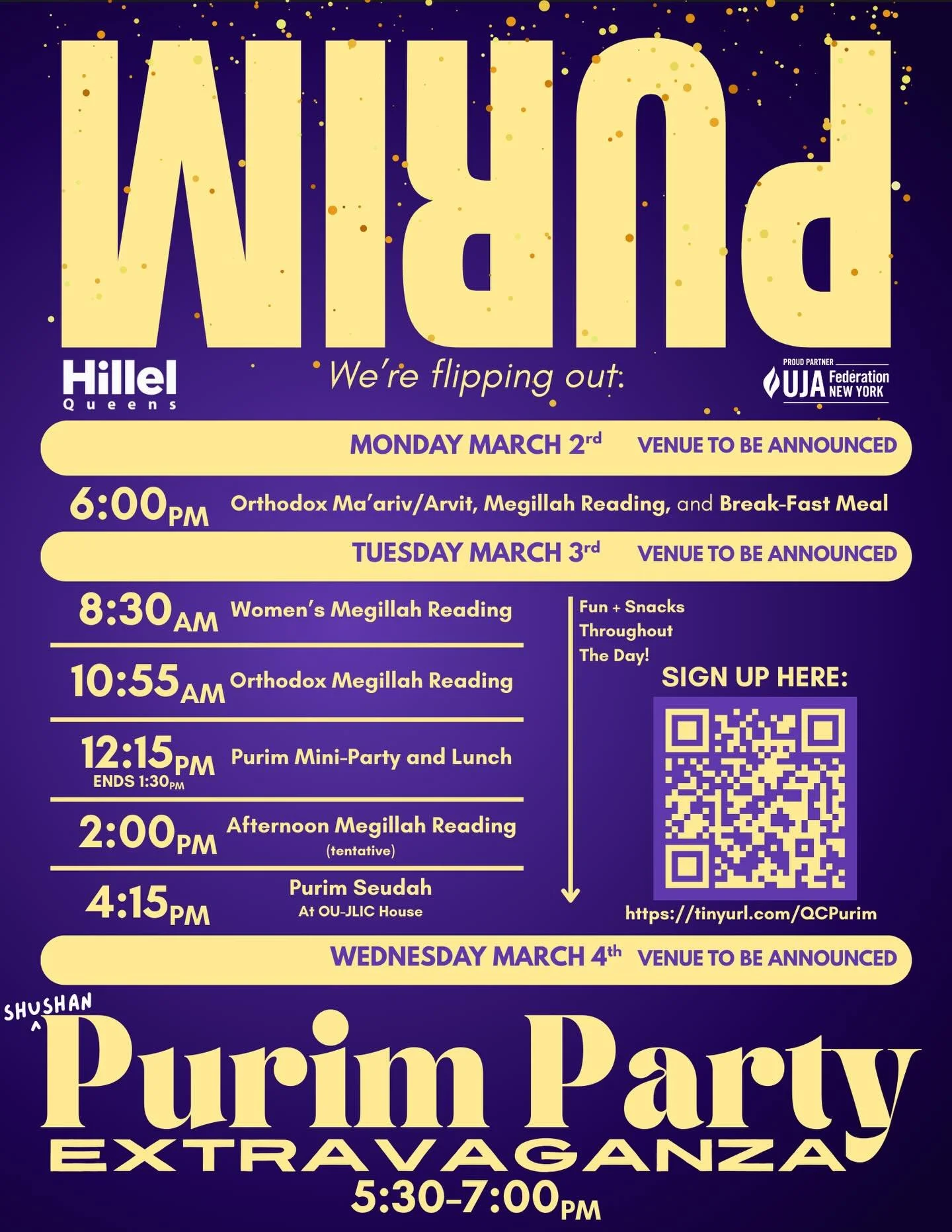Get ready for a Purim celebration like no other! Join us for Megillah reading, Hamantaschens, fun and games, and an epic Purim Party! Sign up now, link in bio!

#purim