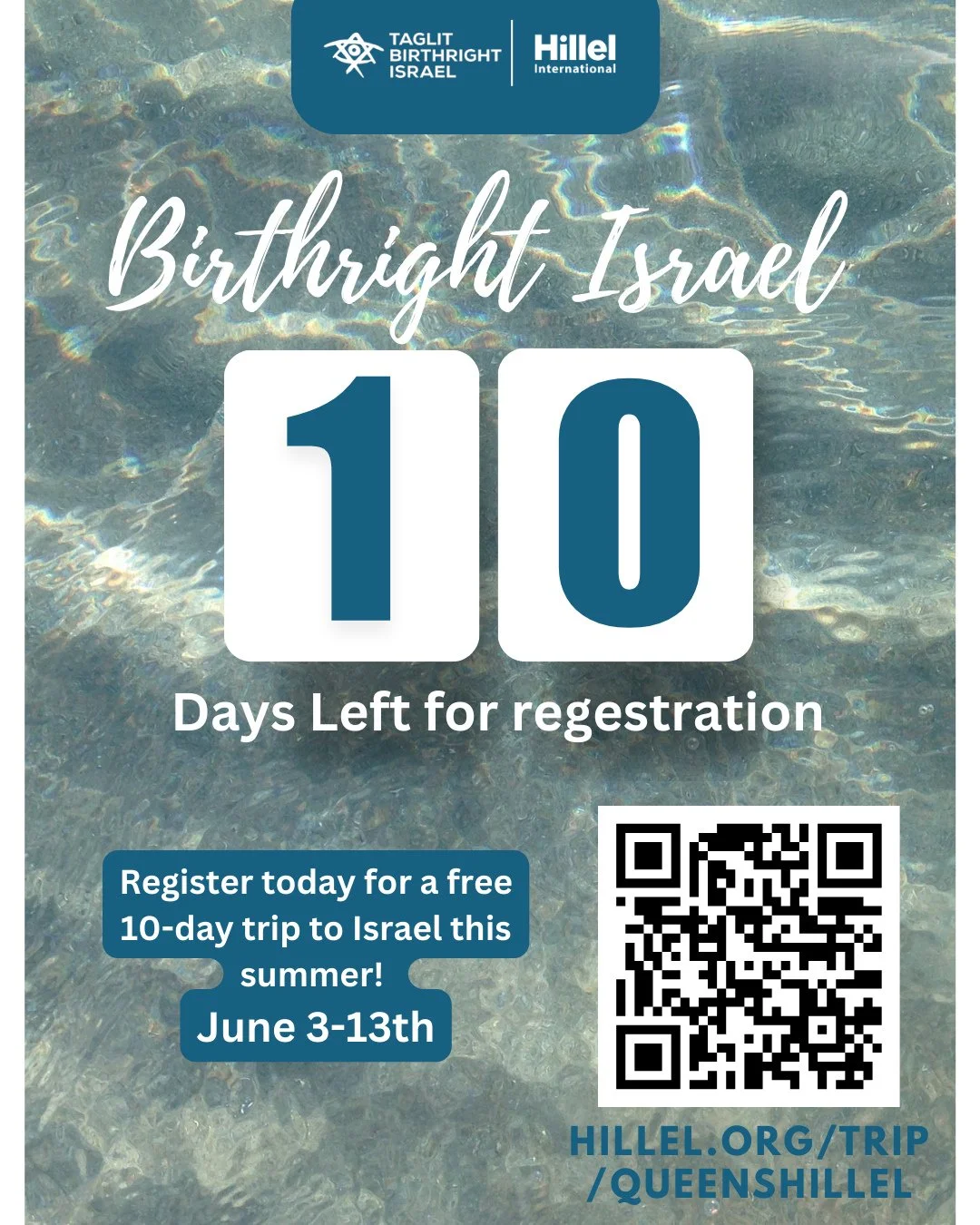 🚨 10 DAYS LEFT! 🚨 A FREE 10-day trip to Israel this summer? Yes please! 🇮🇱✈️⁠
Summer is calling&hellip; are you answering? 🌊☀️⁠
Grab your spot before registration closes!⁠
Trip dates: June 3&ndash;13 ⁠
🔗 https://www.hillel.org/trip/QueensHillel