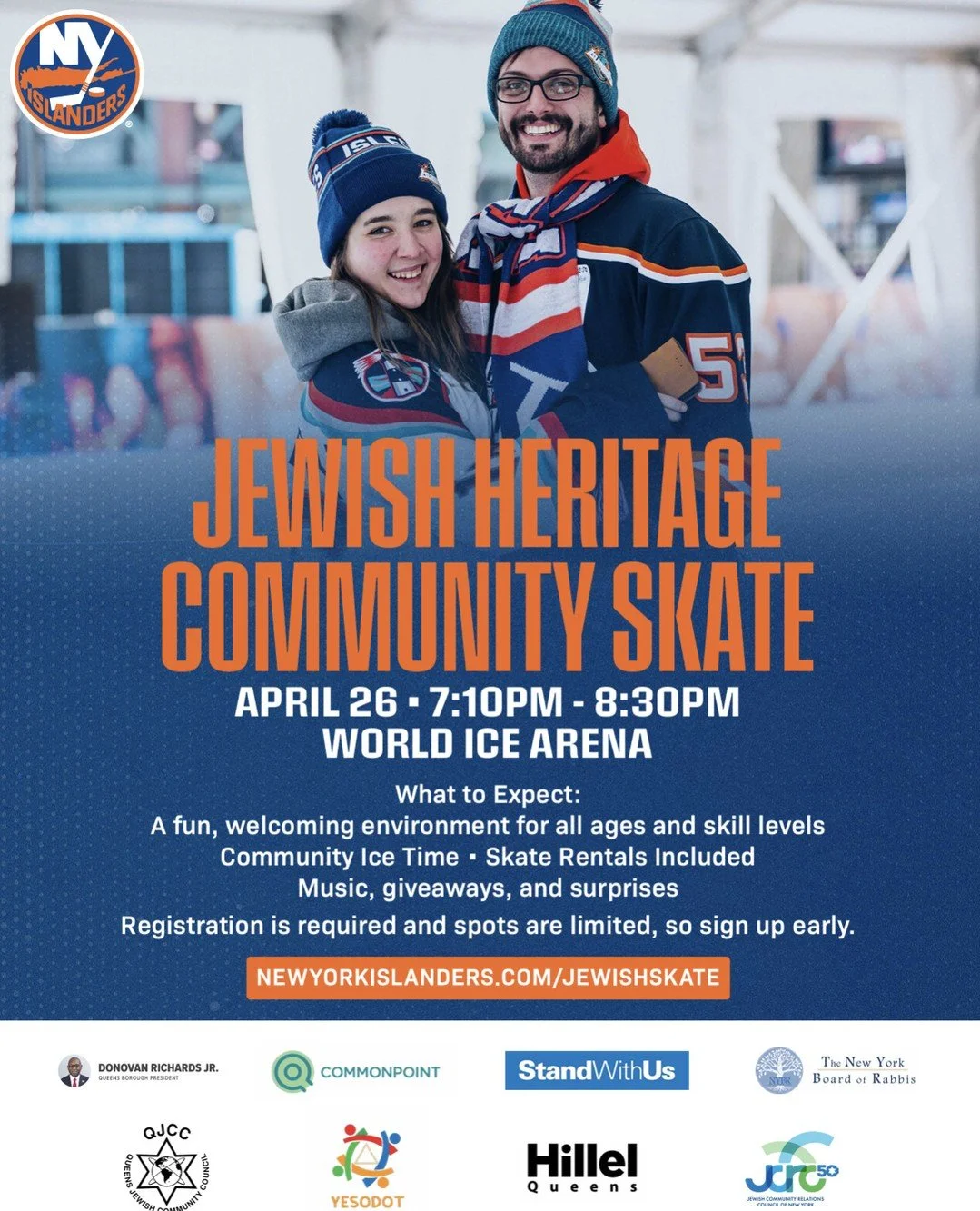 ONE WEEK AWAY! ⁠
⁠
Join the entire Queens Jewish community for a skate night at the World Ice Arena. RSVP is required: NEWYORKISLANDERS.COM/JEWISHSKATE