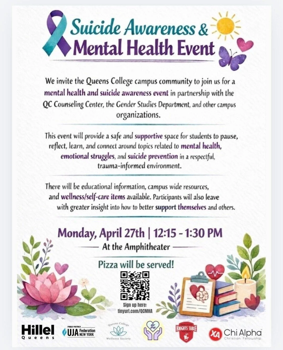 Join us for our Suicide Awareness &amp; Mental Health Event. A safe, supportive space to learn, reflect, and support yourself and others.⁠
⁠
📅 Monday, April 27th⁠
⏰ 12:15&ndash;1:30 PM⁠
📍 Amphitheater⁠
⁠
Sign up at the link in bio or scan the QR co